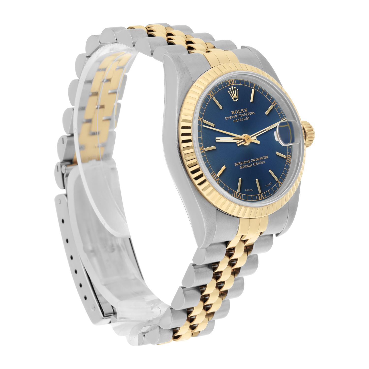 Rolex Datejust 31 68273 Blaue Stick Edelstahl/Gelbgolduhr Circa 1993 1
