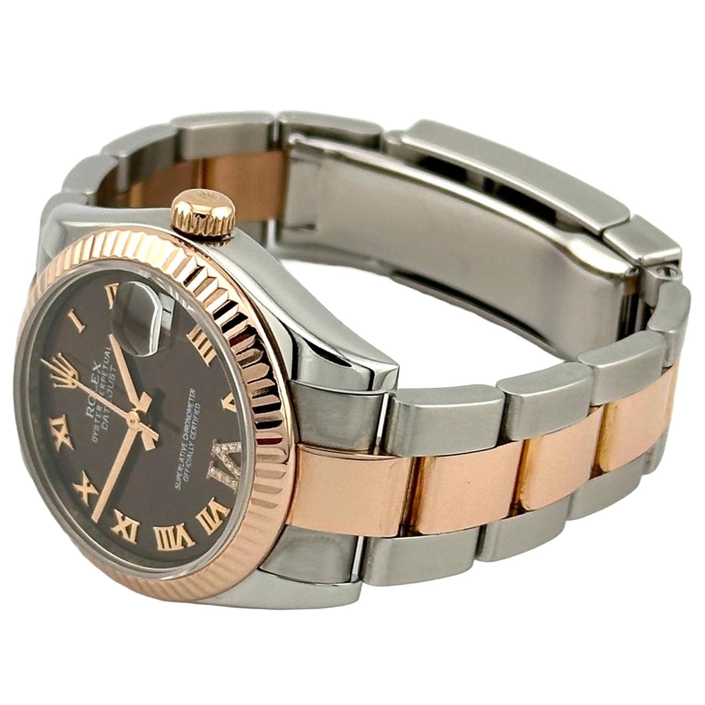 Rolex Datejust 31 Chocolate VI Diamond Dial Fluted Bezel Rose Gold Watch 178271 For Sale 1