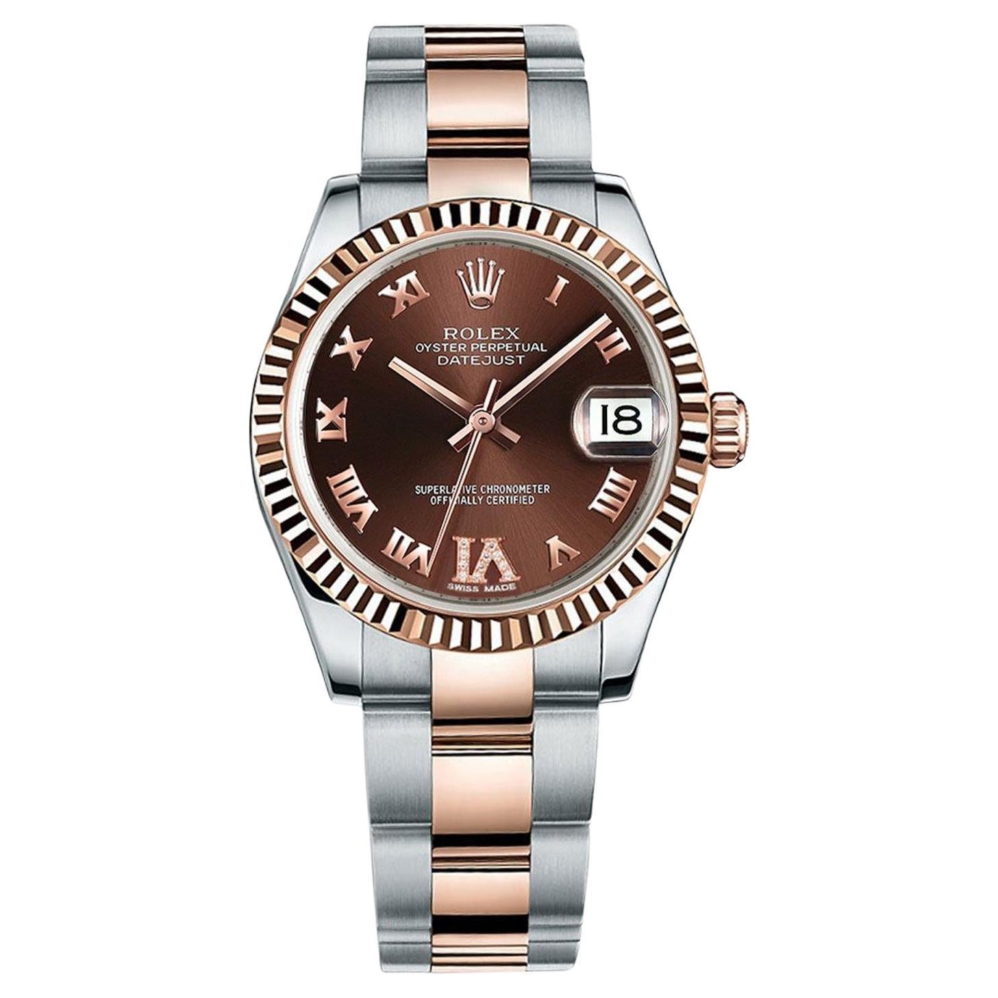 Rolex Montre Datejust 31 chocolat VI avec cadran cannelé et lunette en or rose 178271