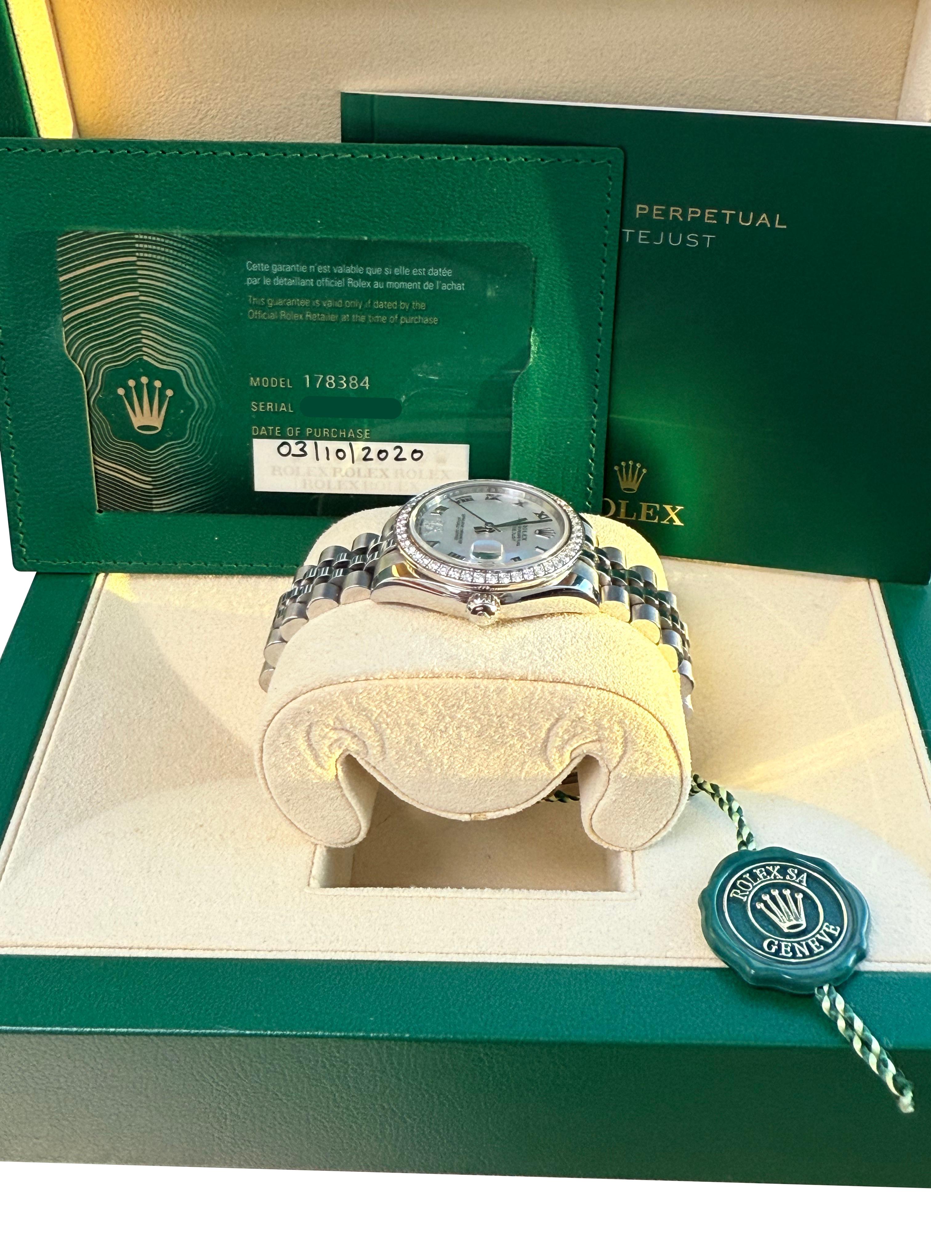 Rolex Datejust 31 Gold Stahl Perlmutt VI Diamant Zifferblatt Lünette Uhr 178384 im Angebot 6