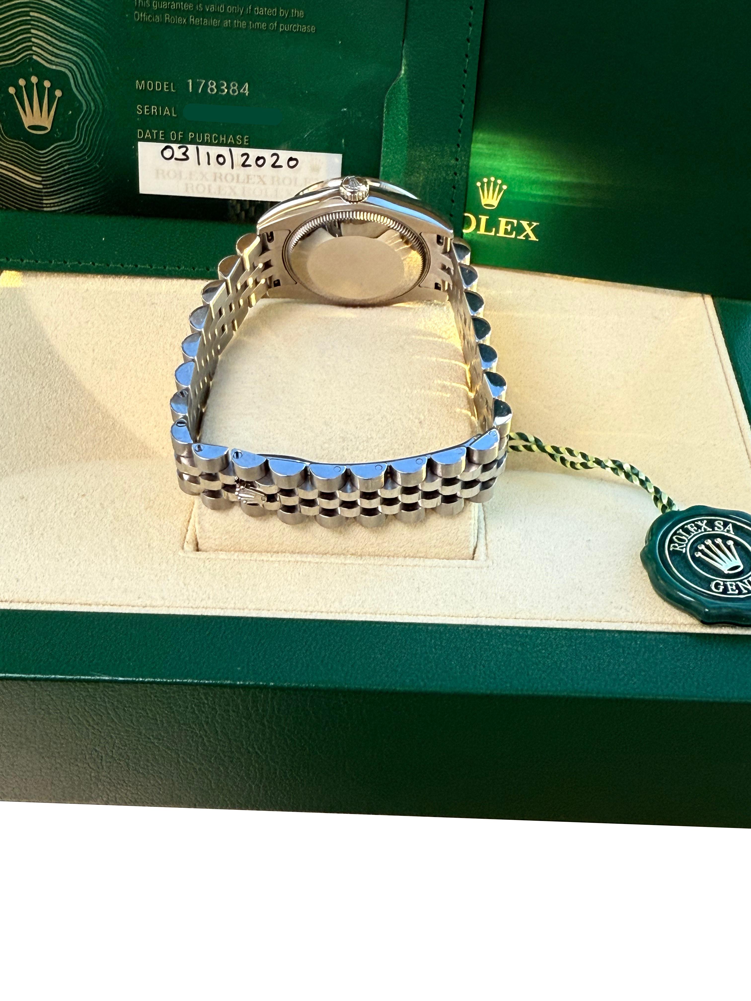 Rolex Datejust 31 Gold Stahl Perlmutt VI Diamant Zifferblatt Lünette Uhr 178384 im Angebot 11