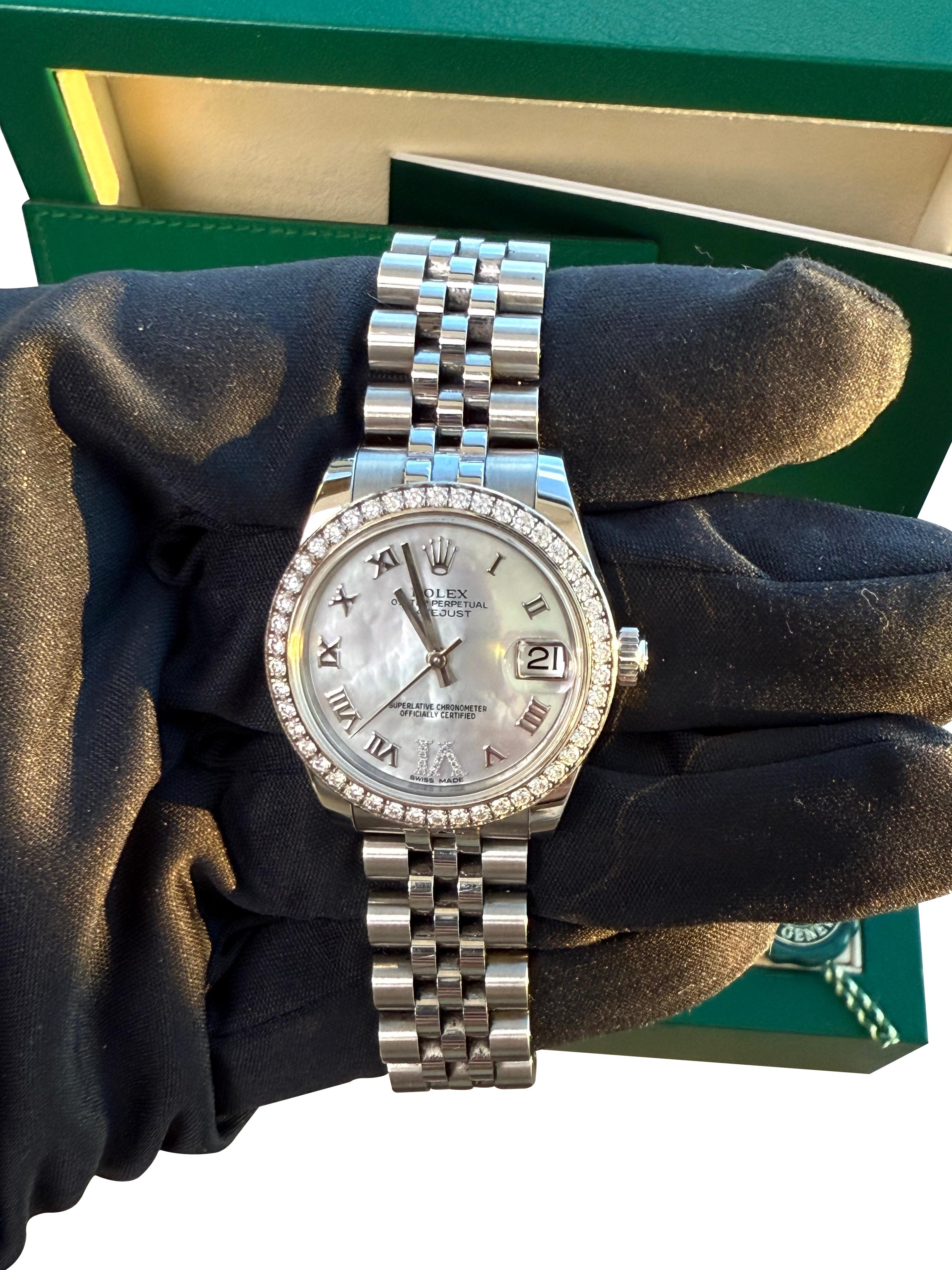 Rolex Datejust 31 Gold Stahl Perlmutt VI Diamant Zifferblatt Lünette Uhr 178384 im Angebot 13