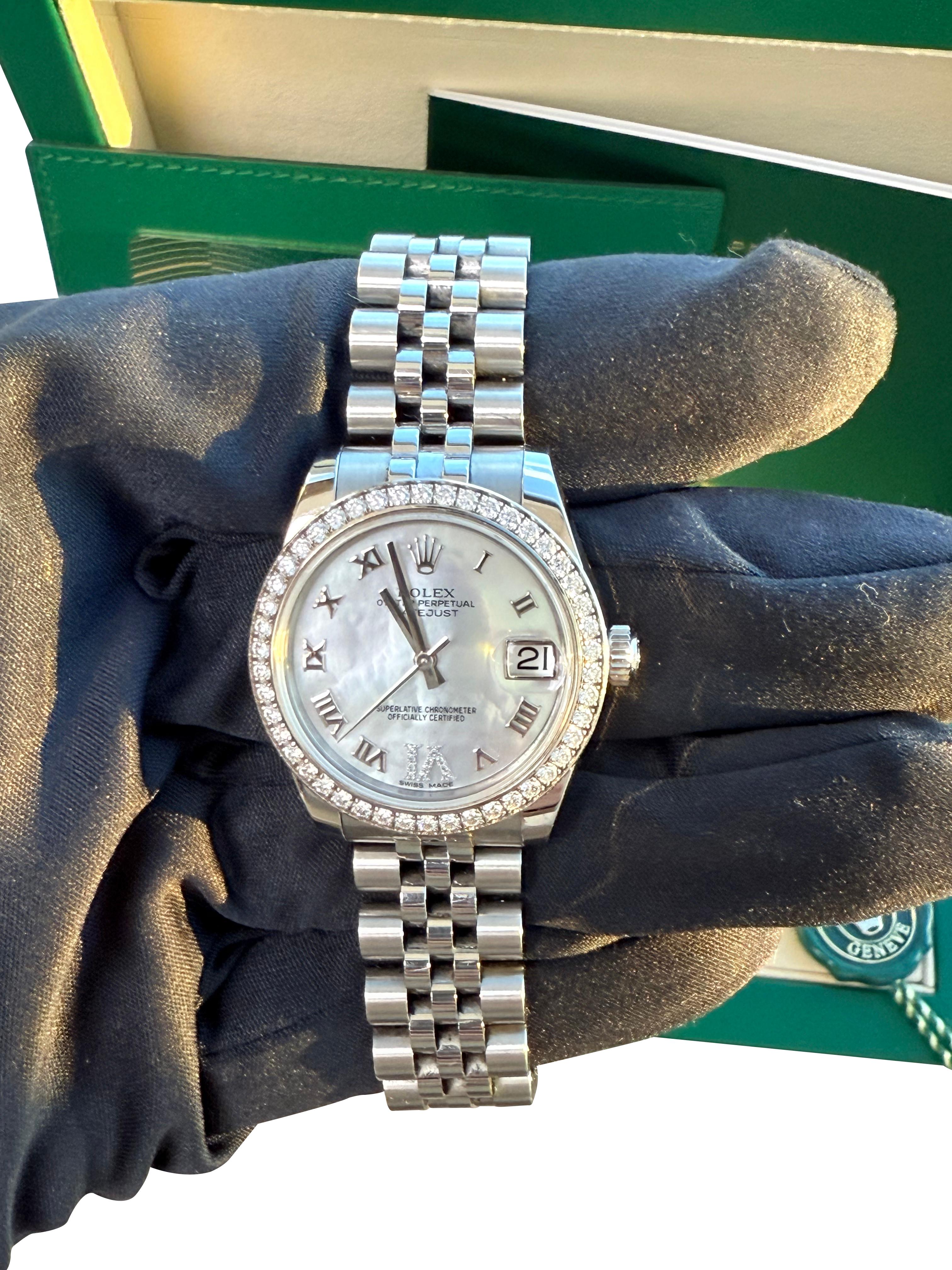Rolex Datejust 31 Gold Stahl Perlmutt VI Diamant Zifferblatt Lünette Uhr 178384 im Angebot 14