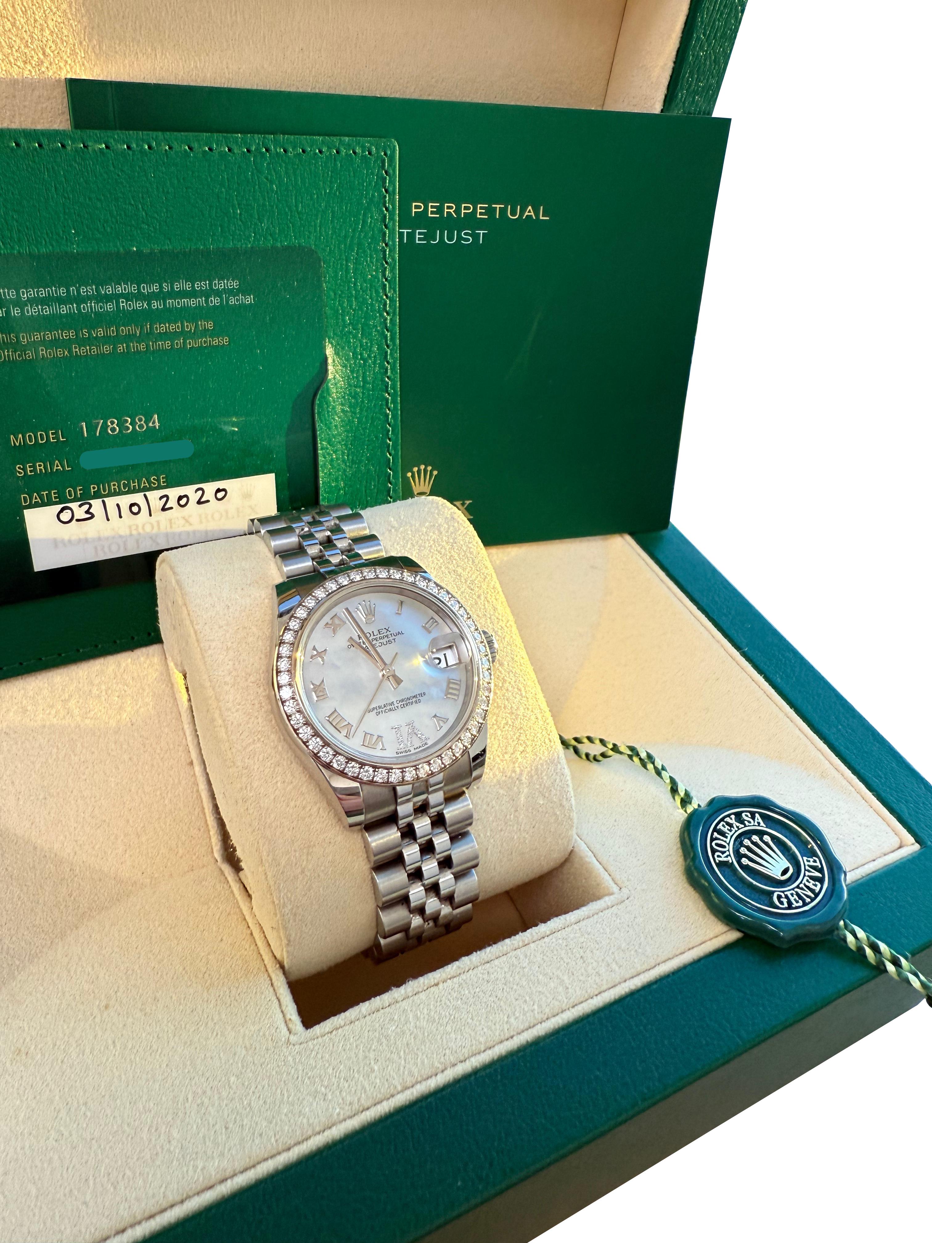 Rolex Datejust 31 Gold Stahl Perlmutt VI Diamant Zifferblatt Lünette Uhr 178384 (Rundschliff) im Angebot