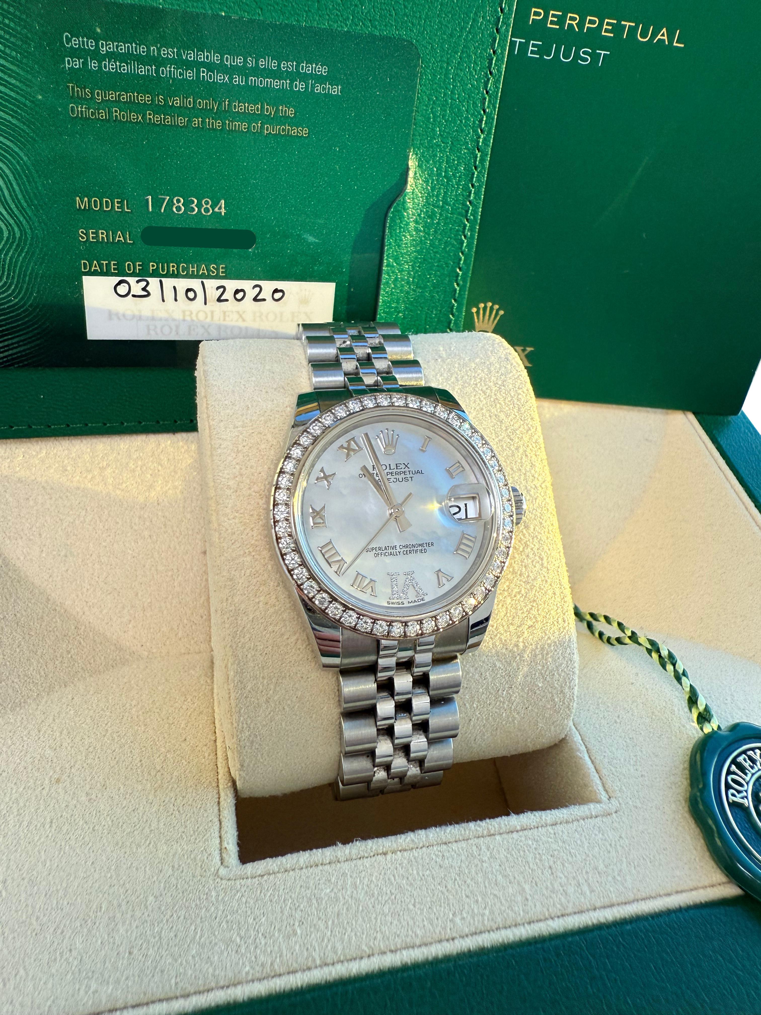 Rolex Datejust 31 Gold Stahl Perlmutt VI Diamant Zifferblatt Lünette Uhr 178384 im Angebot 1