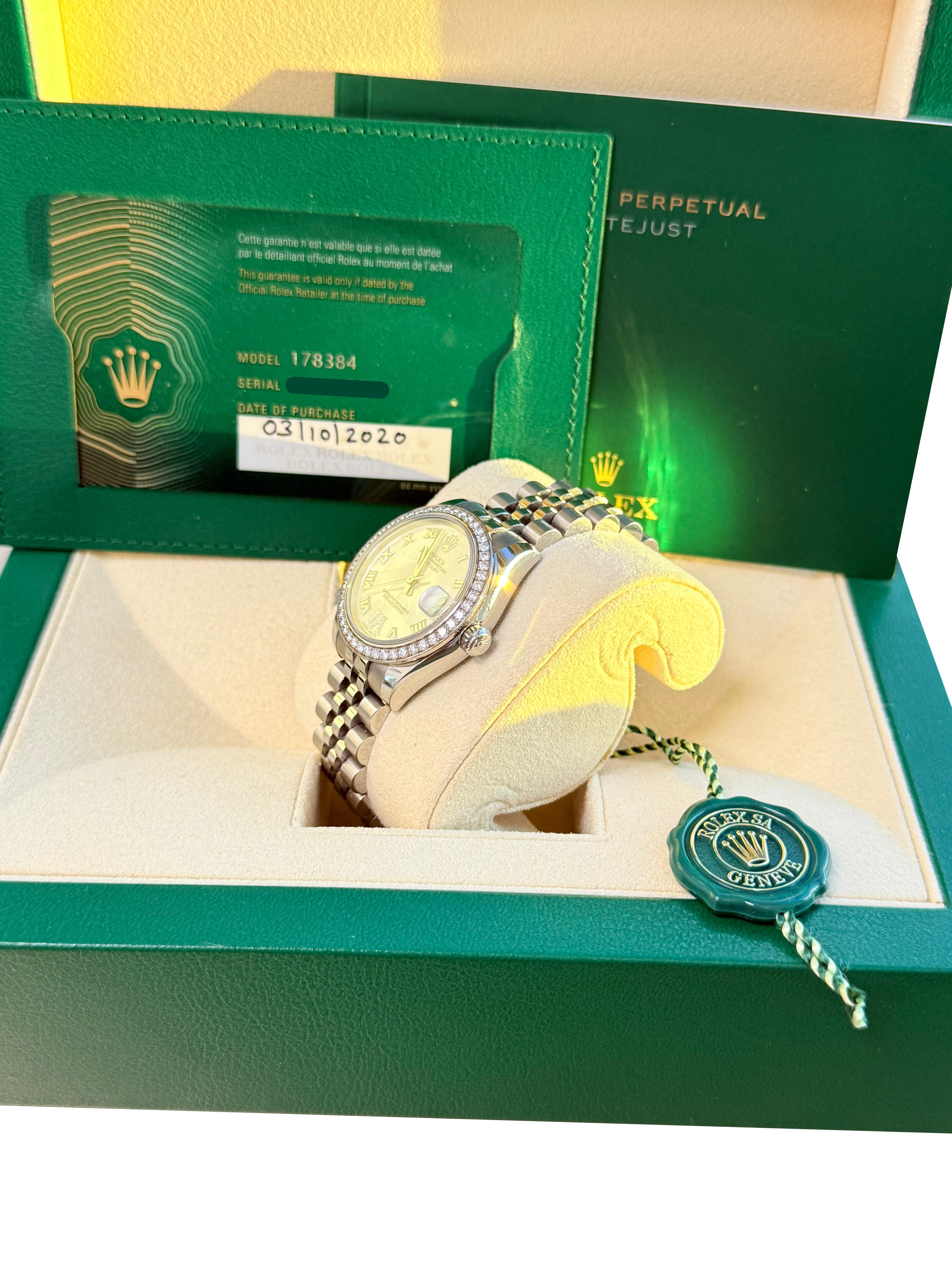 Rolex Datejust 31 Gold Stahl Perlmutt VI Diamant Zifferblatt Lünette Uhr 178384 im Angebot 2