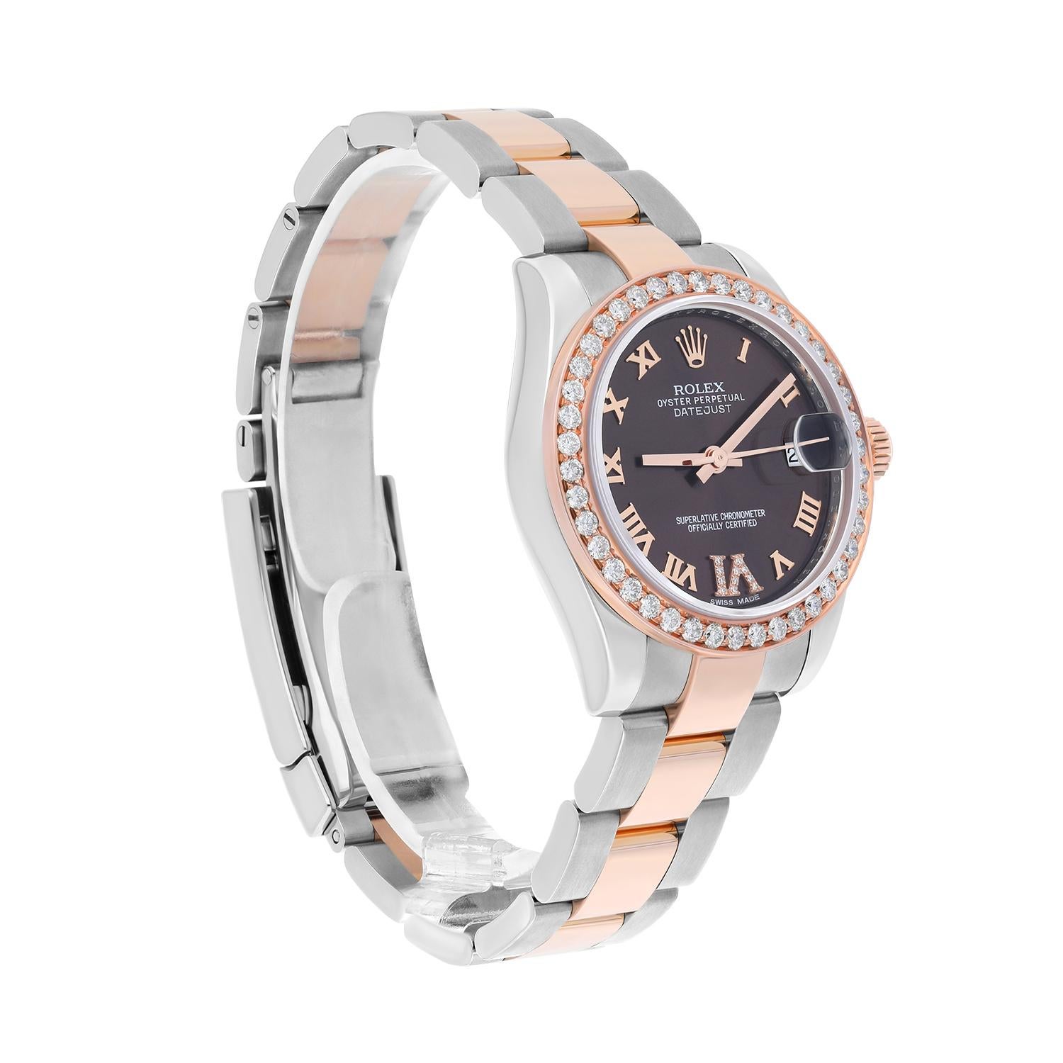 Women's Rolex Datejust 31 Ladies 18k Rose Gold/Steel Watch Chocolate Roman Dial 178241 For Sale