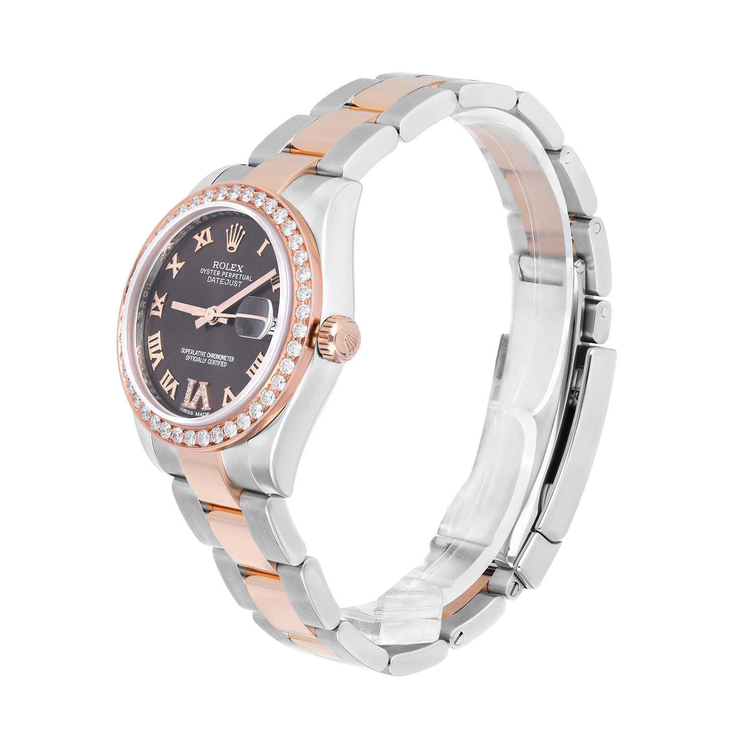 Rolex Datejust 31 Ladies 18k Rose Gold/Steel Watch Chocolate Roman Dial 178241 For Sale 1