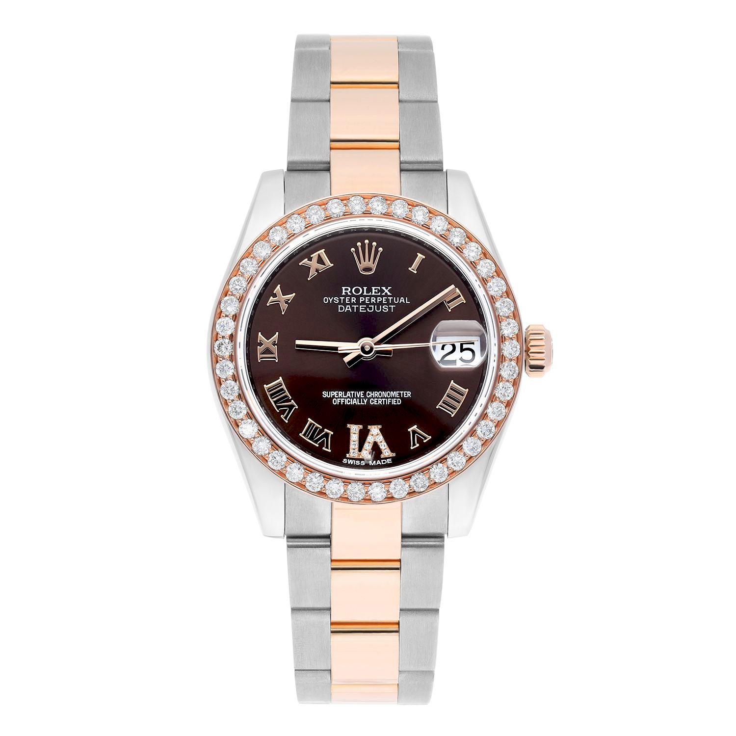Rolex Datejust 31 Ladies 18k Rose Gold/Steel Watch Chocolate Roman Dial 178241 For Sale 4