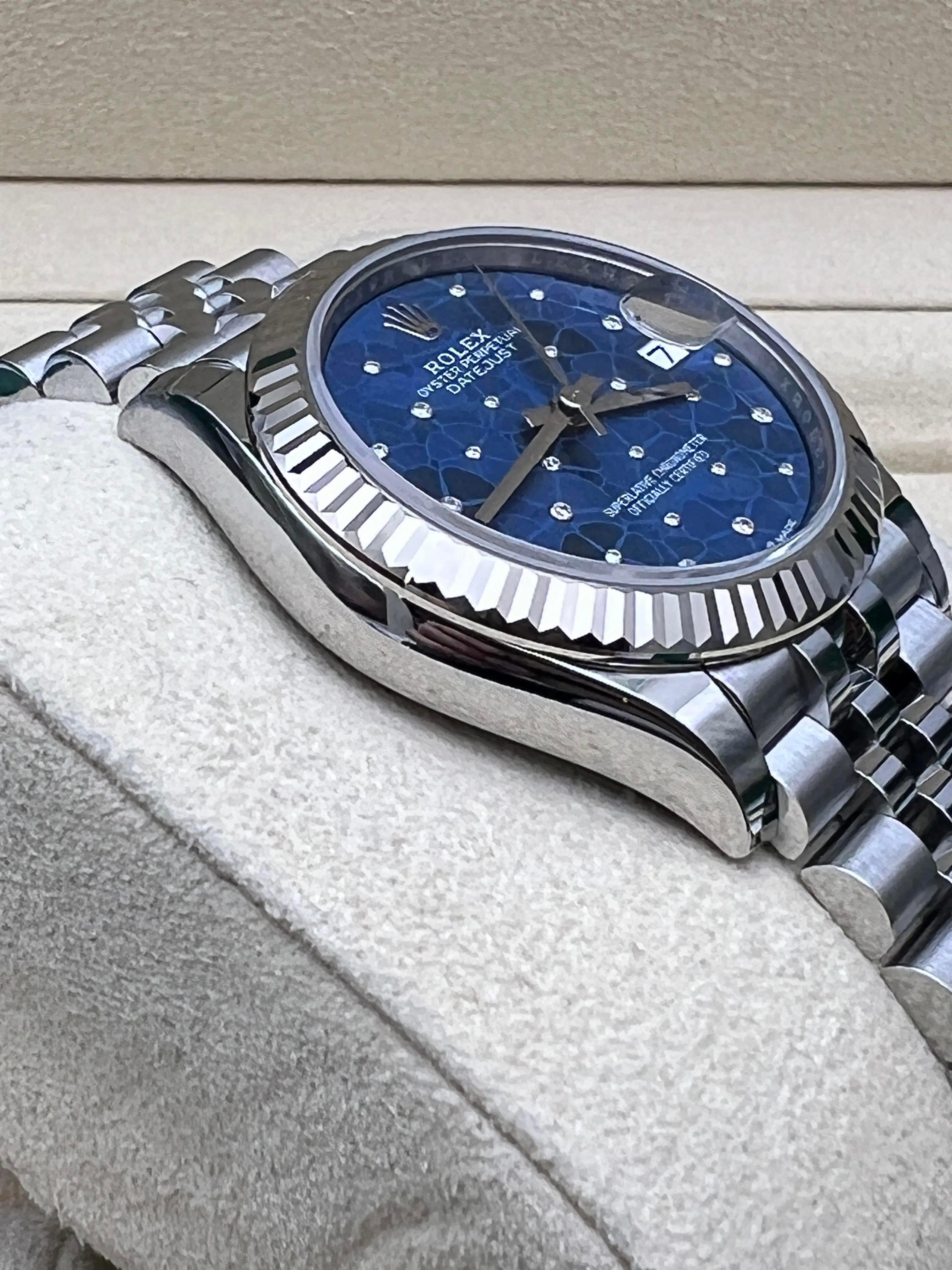 Rolex Datejust 31 Midsize 278274 18K cannelé à motif floral bleu et diamant Jubilee BP en vente 2