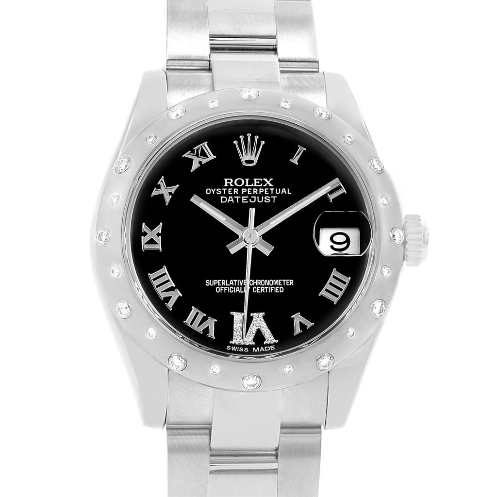 Rolex Datejust 31 Midsize Black Dial Steel Diamond Watch 178344 For Sale at 1stDibs