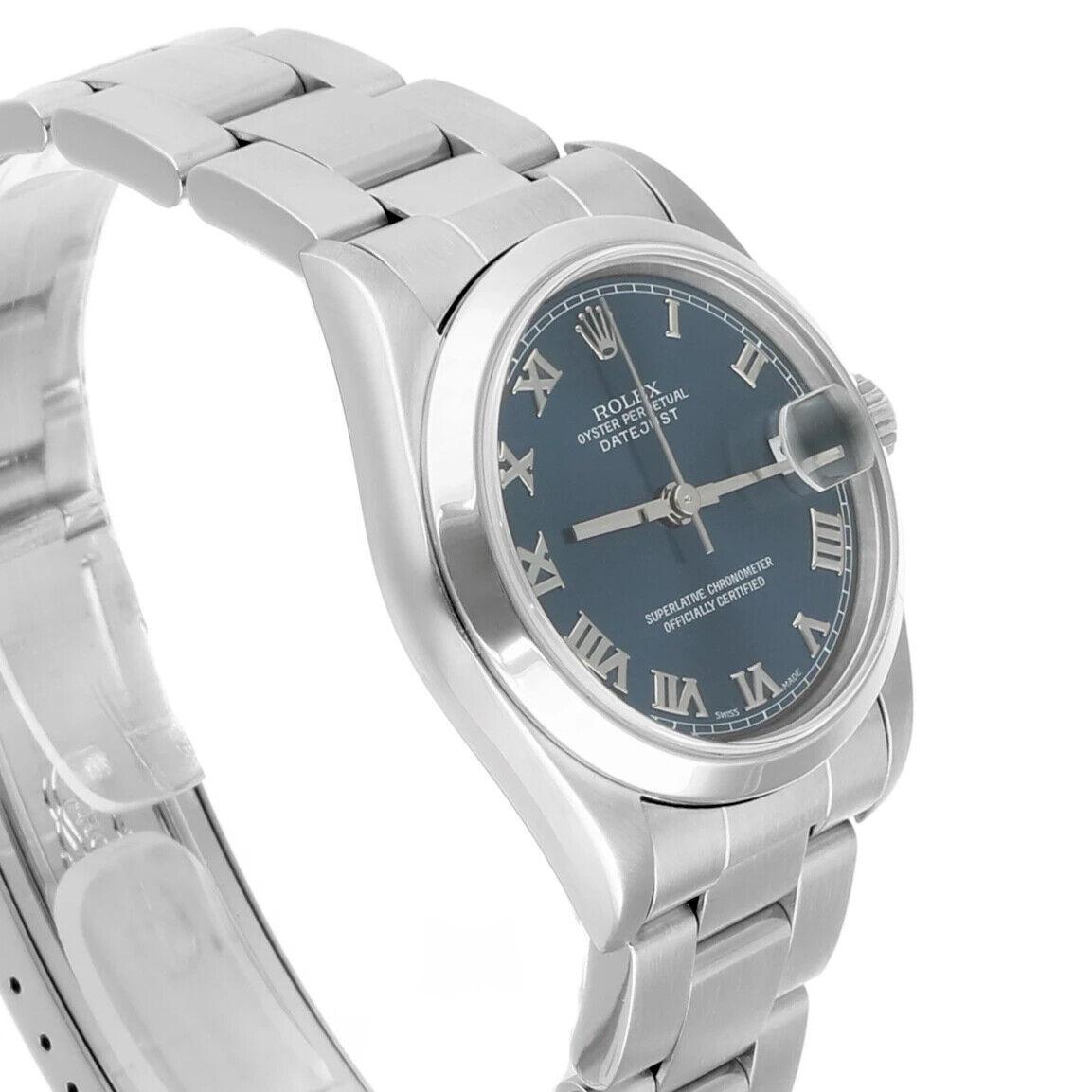 Rolex Datejust 31 Midsize Blue Dial Stainless Steel Ladies Watch Oyster 68240 In Excellent Condition In New York, NY
