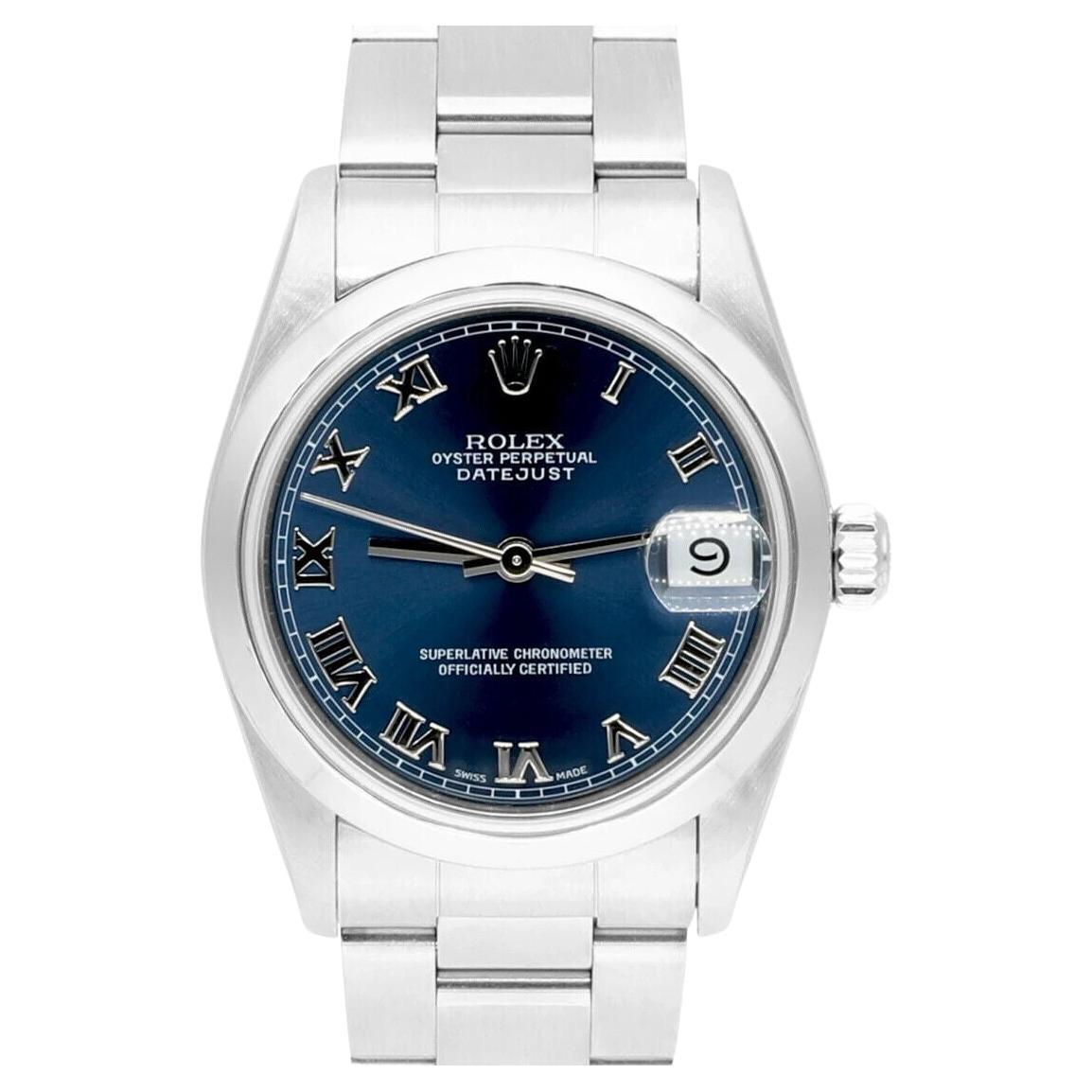 Rolex Montre Datejust 31 à cadran bleu de taille moyenne en acier inoxydable pour femmes 68240