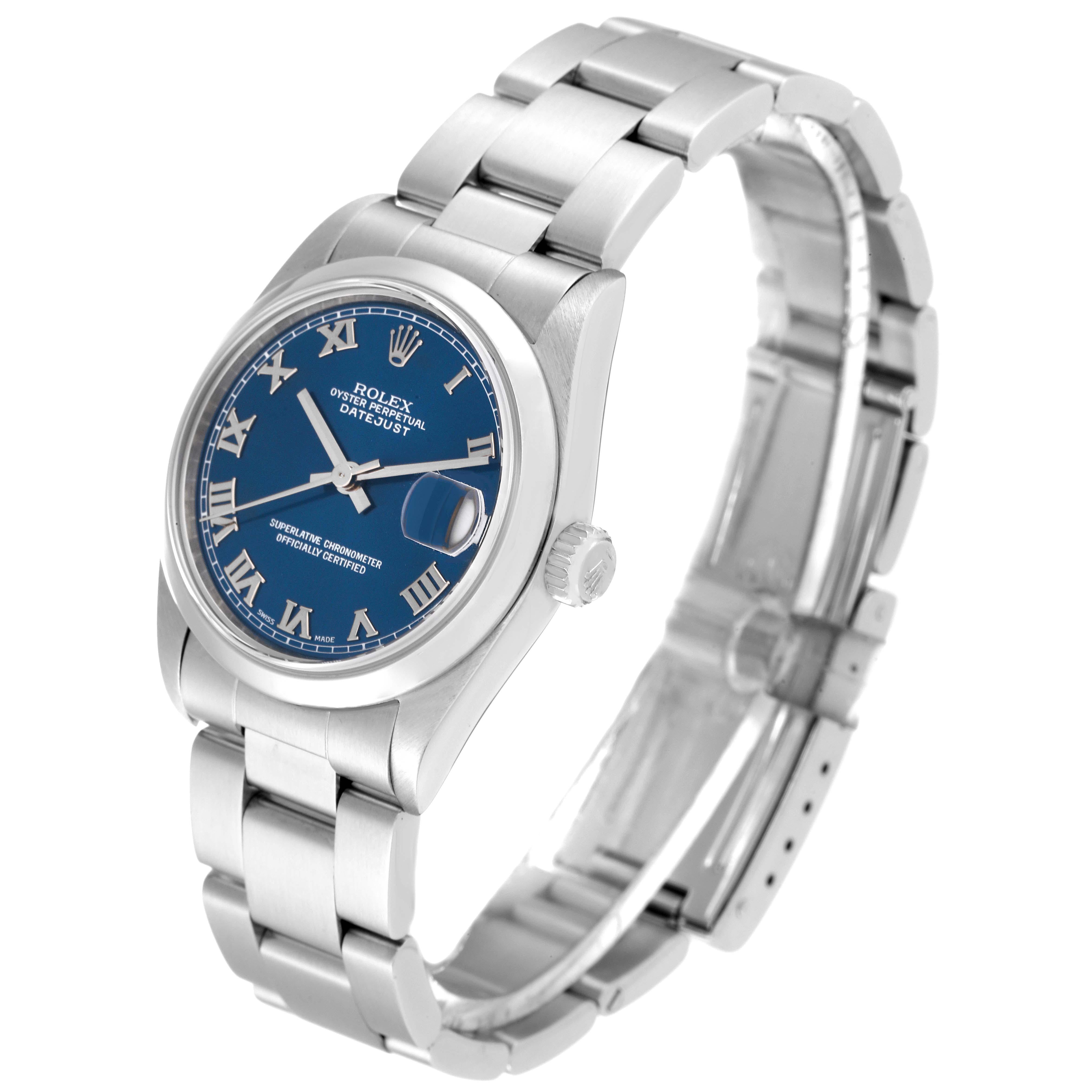 Rolex Datejust 31 Midsize Blue Roman Dial Steel Ladies Watch 78240 In Good Condition In Atlanta, GA