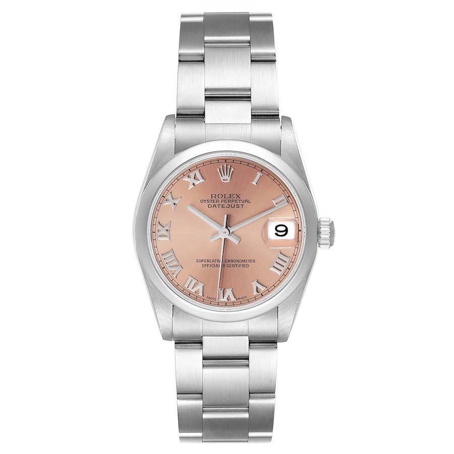 Rolex Datejust 31 Midsize Salmon Dial Steel Ladies Watch 78240. Officially certified chronometer self-winding movement. Stainless steel oyster case 31 mm in diameter. Rolex logo on a crown. Stainless steel smooth domed bezel. Scratch resistant