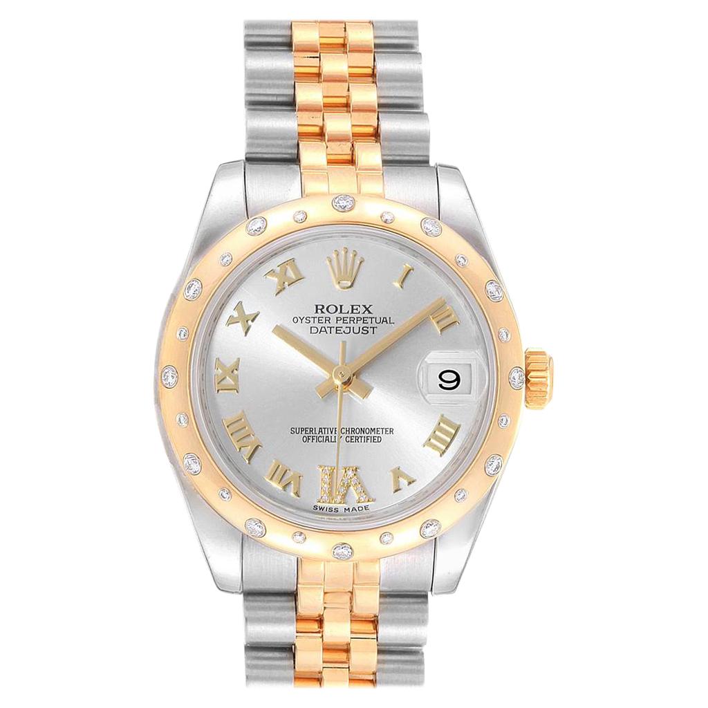 Rolex Datejust 31 Midsize Steel 18 Karat Yellow Gold Diamond Watch 178343 For Sale