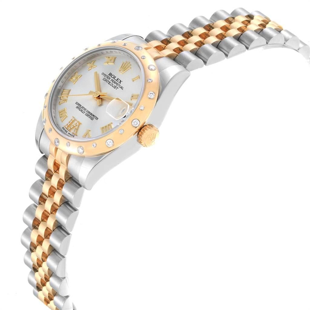 Women's Rolex Datejust 31 Midsize Steel 18 Karat Yellow Gold Diamond Watch 178343 For Sale