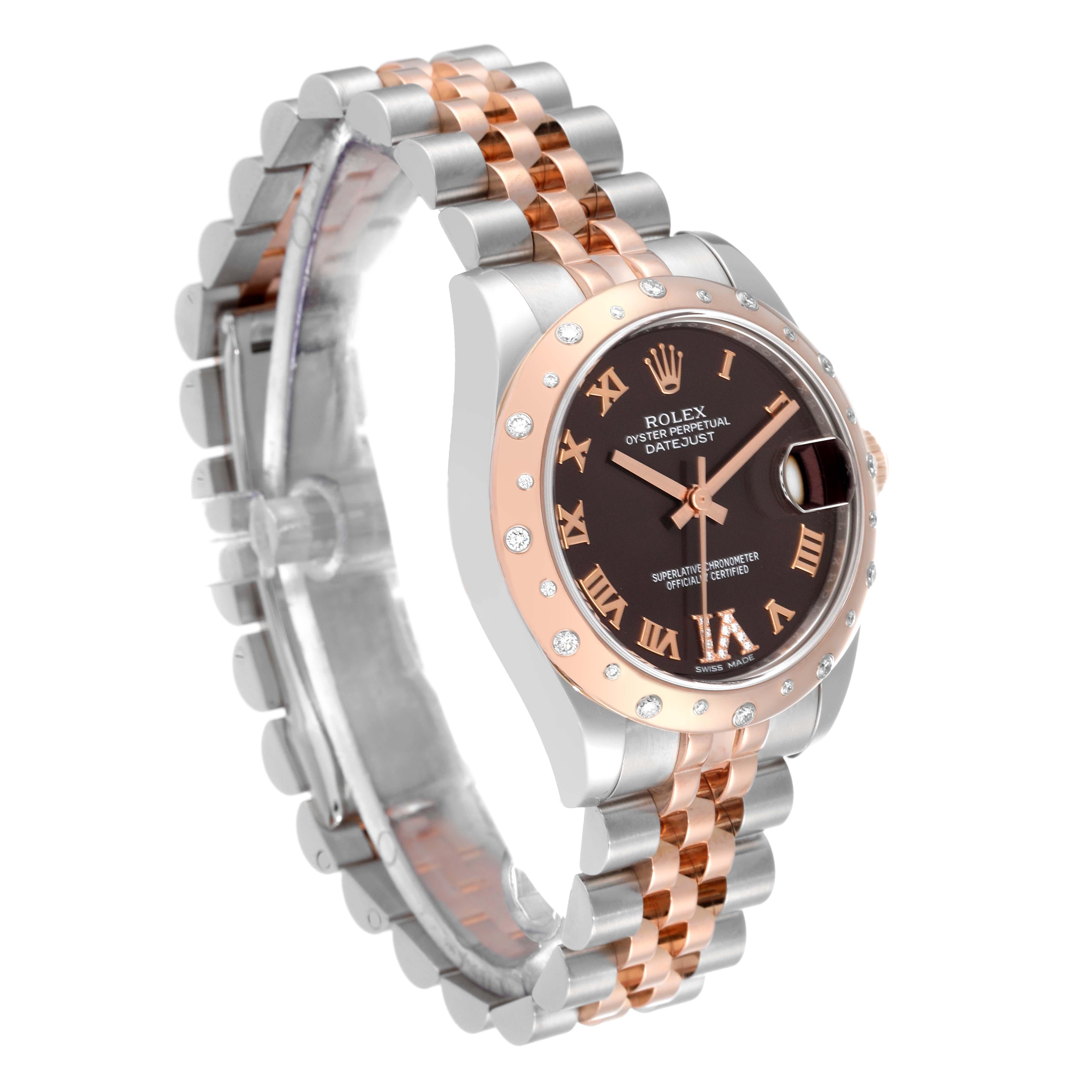 Rolex Datejust 31 Midsize Steel Everose Gold Chocolate Dial Diamond Watch 178341 In Excellent Condition In Atlanta, GA