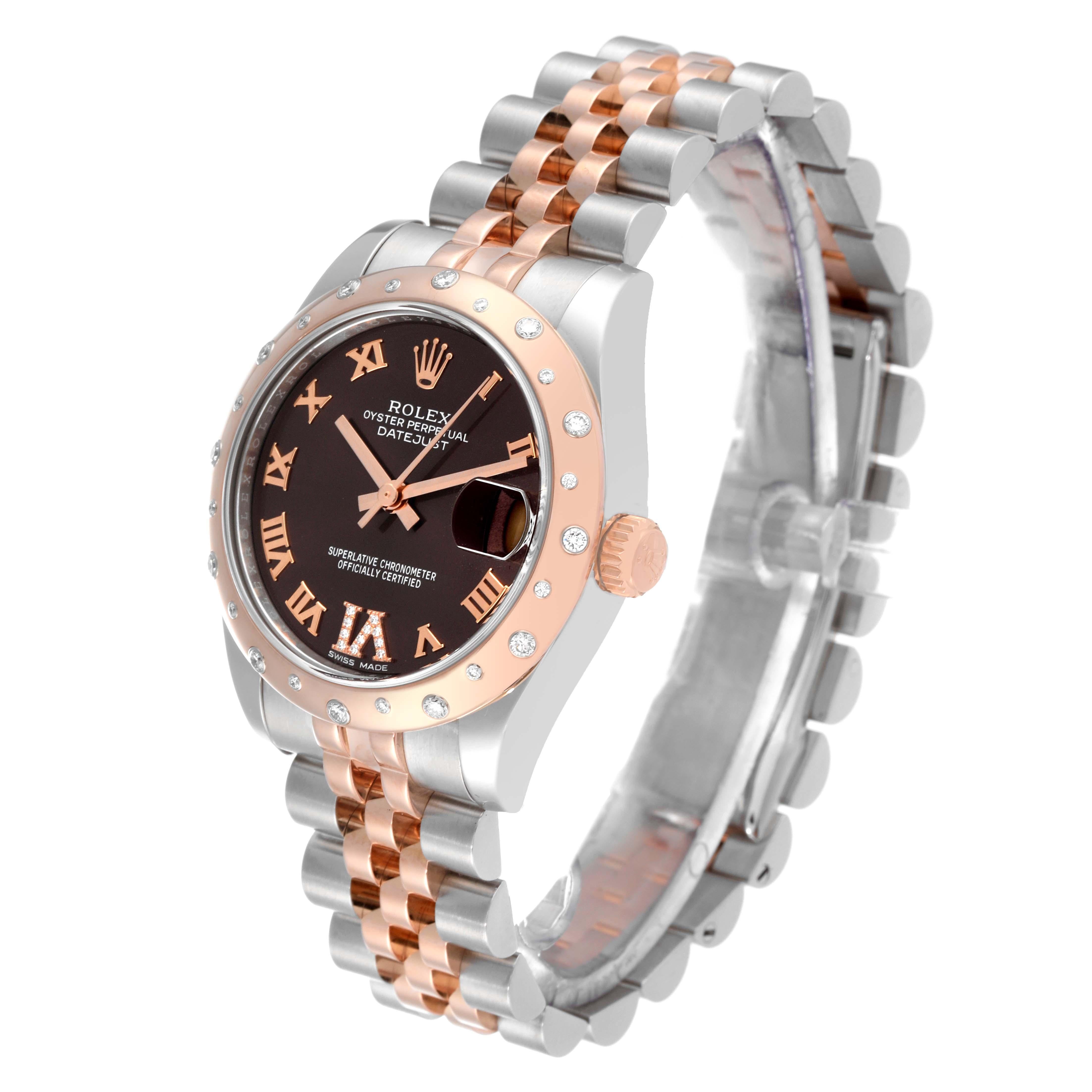 Women's Rolex Datejust 31 Midsize Steel Everose Gold Chocolate Dial Diamond Watch 178341
