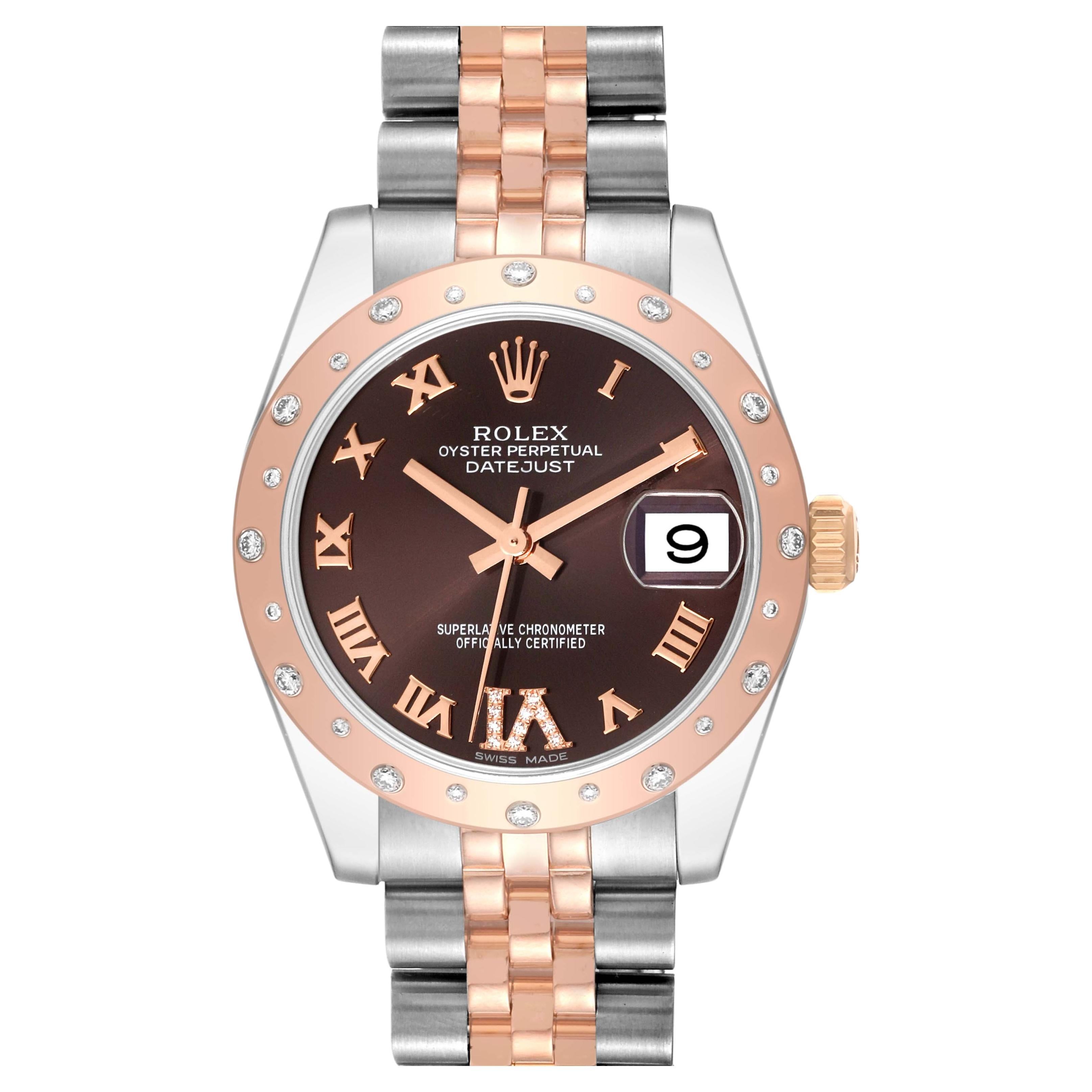 Rolex Datejust 31 Midsize Steel Everose Gold Chocolate Dial Diamond Watch 178341
