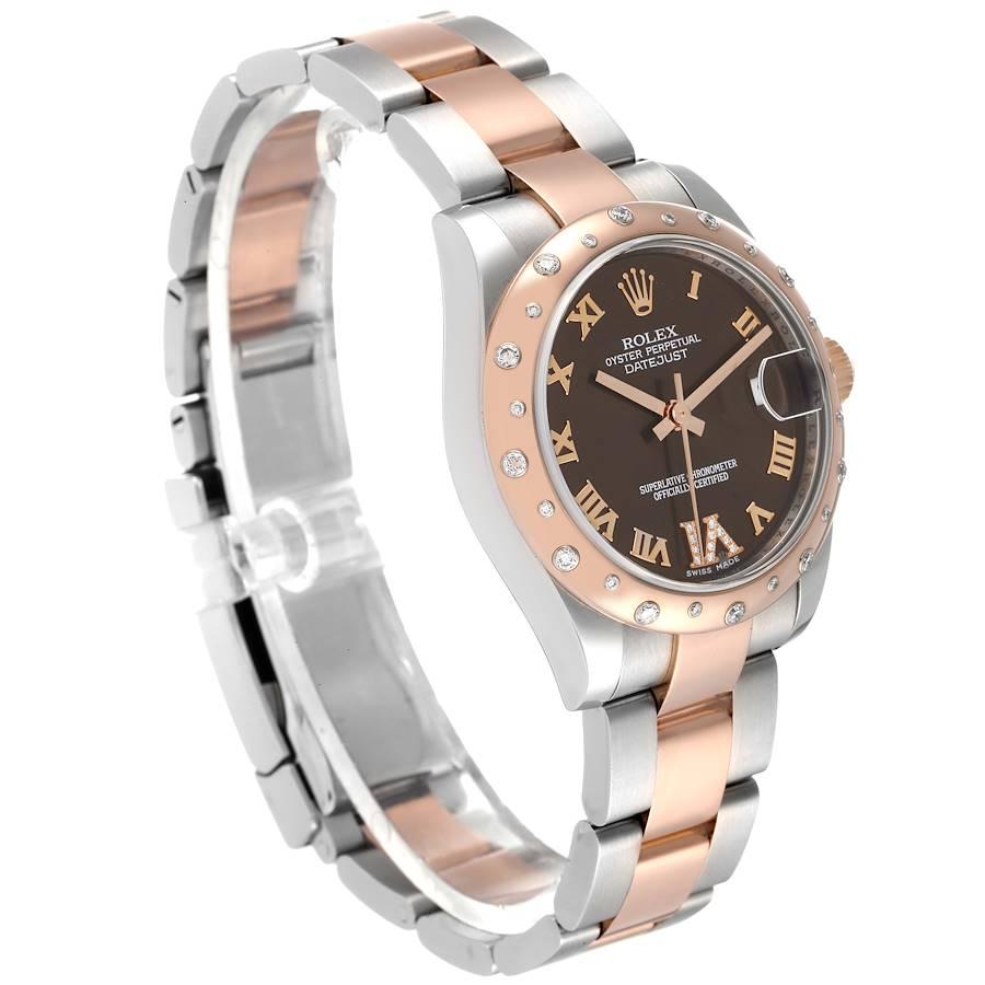 Rolex Datejust 31 Midsize Steel Everose Gold Diamond Watch 178341 Box Card In Excellent Condition In Atlanta, GA