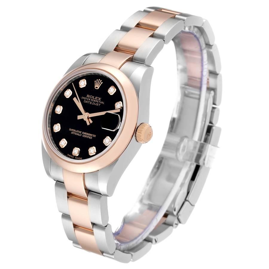 Rolex Datejust 31 Midsize Steel Rose Gold Black Diamond Dial Ladies Watch 178241 In Excellent Condition In Atlanta, GA