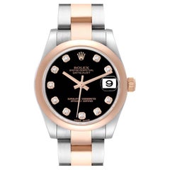 Rolex Datejust 31 Damenuhr aus Stahl und Roségold mit schwarzem Diamant-Zifferblatt 178241