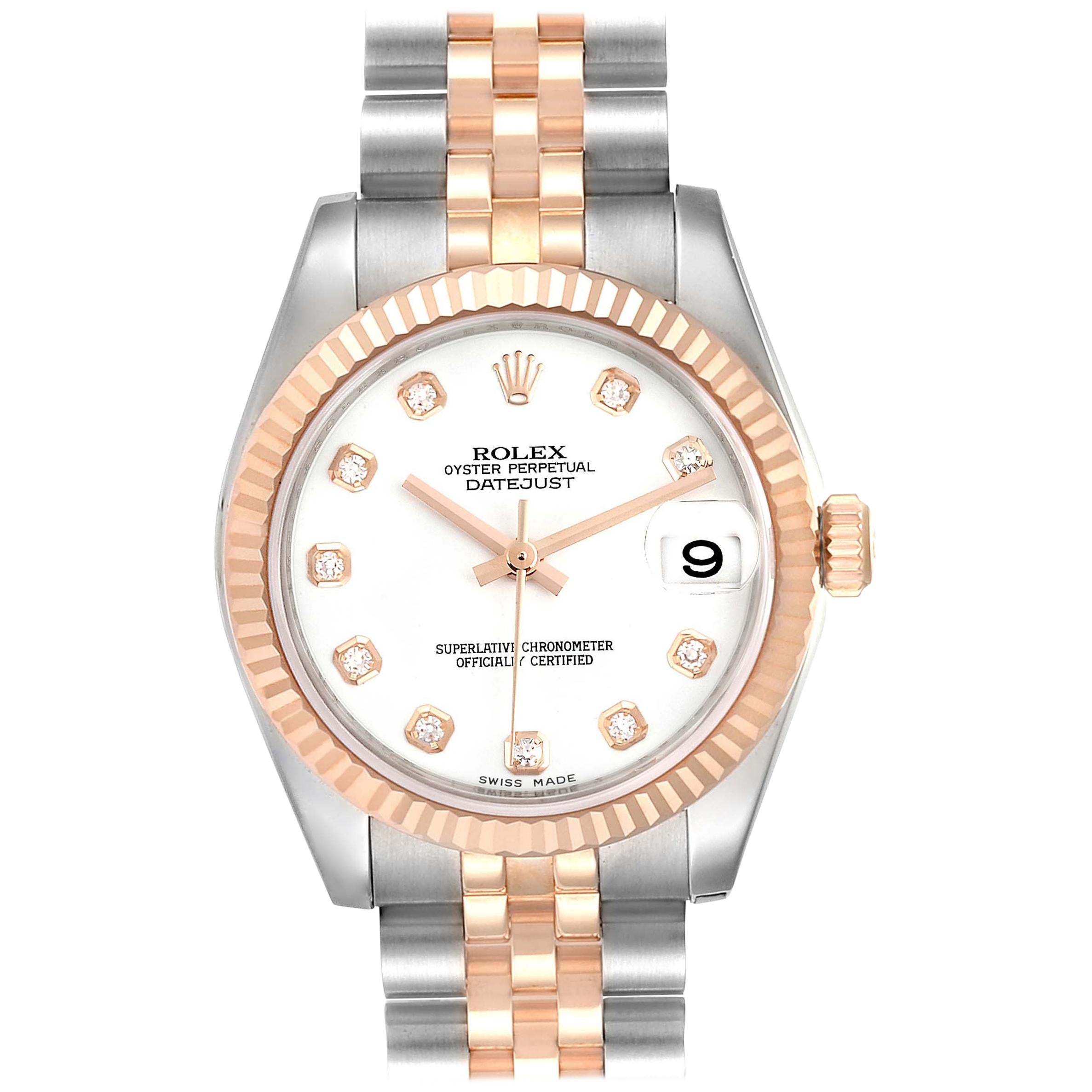 Rolex Datejust 31 Midsize Steel Rose Gold Diamond Ladies Watch 178271 For Sale