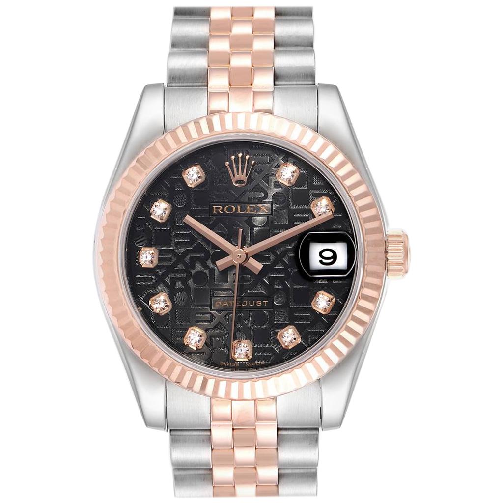 Rolex Datejust 31 Midsize Steel Rose Gold Diamond Ladies Watch 178271 For Sale