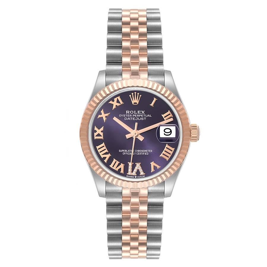 Rolex Datejust 31 Midsize Stahl Rose Gold Diamond Damenuhr 278271 Box Karte. Offiziell zertifiziertes Chronometerwerk mit automatischem Aufzug. Austerngehäuse aus Edelstahl mit einem Durchmesser von 31 mm. Rolex Logo auf der Krone aus 18 Karat