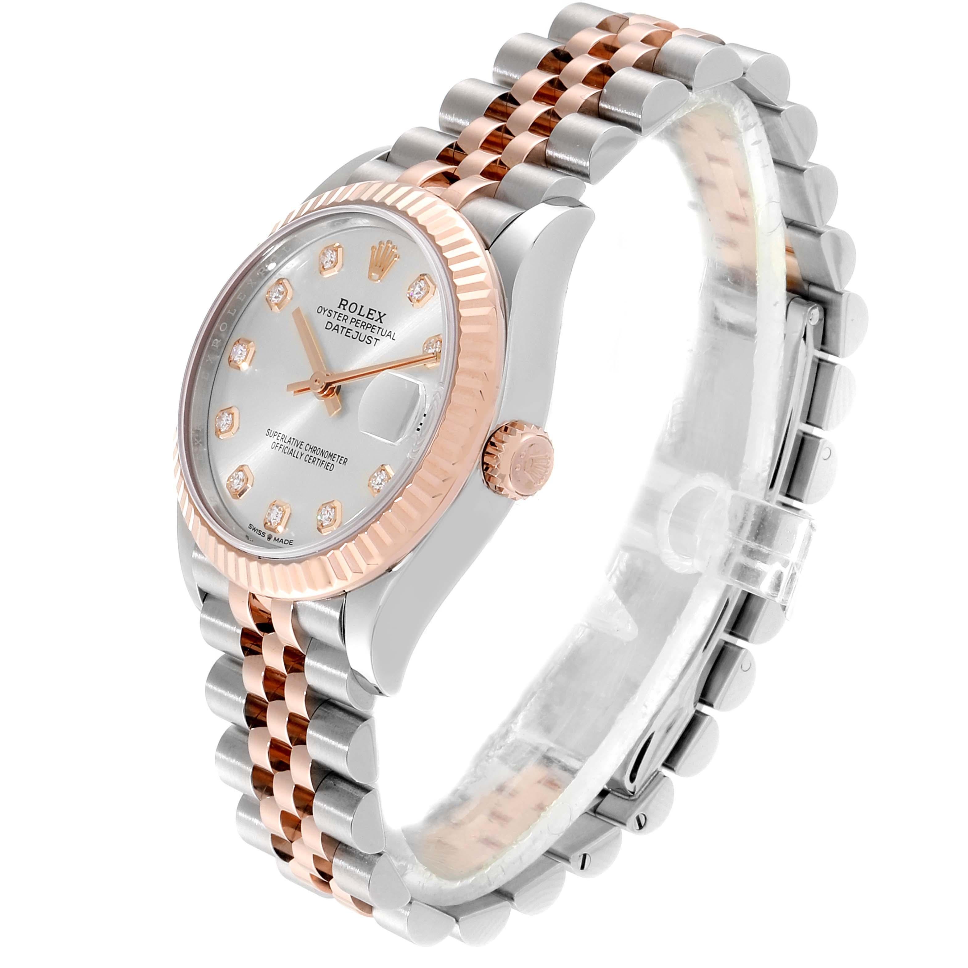 Rolex Datejust 31 Midsize Steel Rose Gold Diamond Ladies Watch 278271 In Excellent Condition For Sale In Atlanta, GA