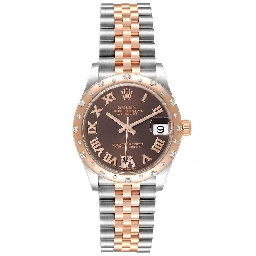 Rolex Datejust 31 Midsize Steel Rose Gold Diamond Ladies Watch 278341 Unworn. Officially certified chronometer self-winding movement with quickset date function. Stainless steel oyster case 31.0 mm in diameter. Rolex logo on a rose gold crown. 18K
