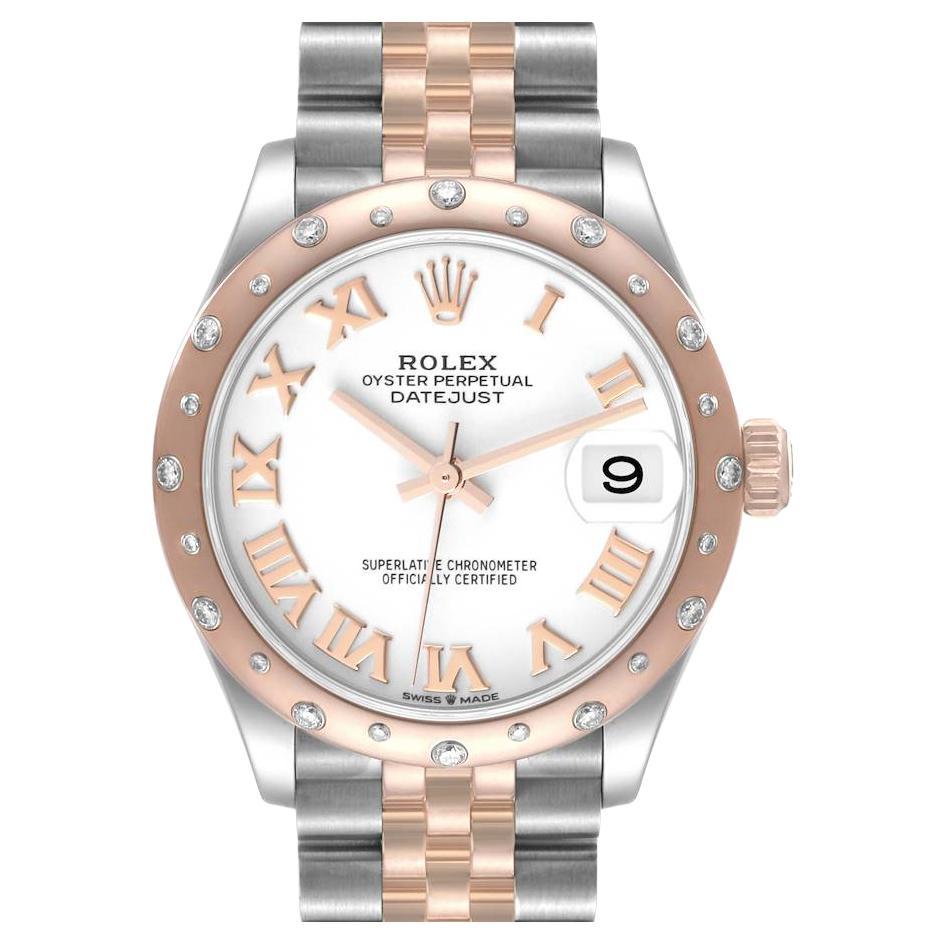 Montre Datejust 31 en acier, or rose et diamants, taille moyenne, Rolex 278341, avec carte boîte en vente