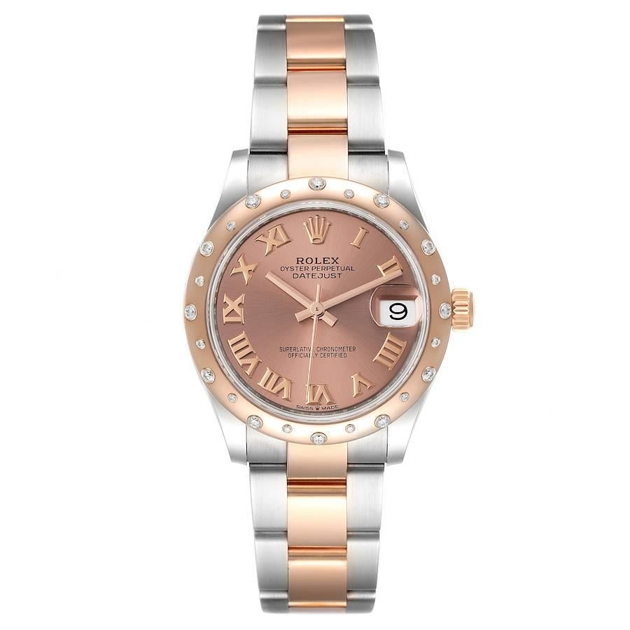 Rolex Datejust 31 Midsize Steel Rose Gold Diamond Watch 278341 Unworn. Officially certified chronometer self-winding movement with quickset date function. Stainless steel oyster case 31.0 mm in diameter. Rolex logo on a rose gold crown. 18K rose