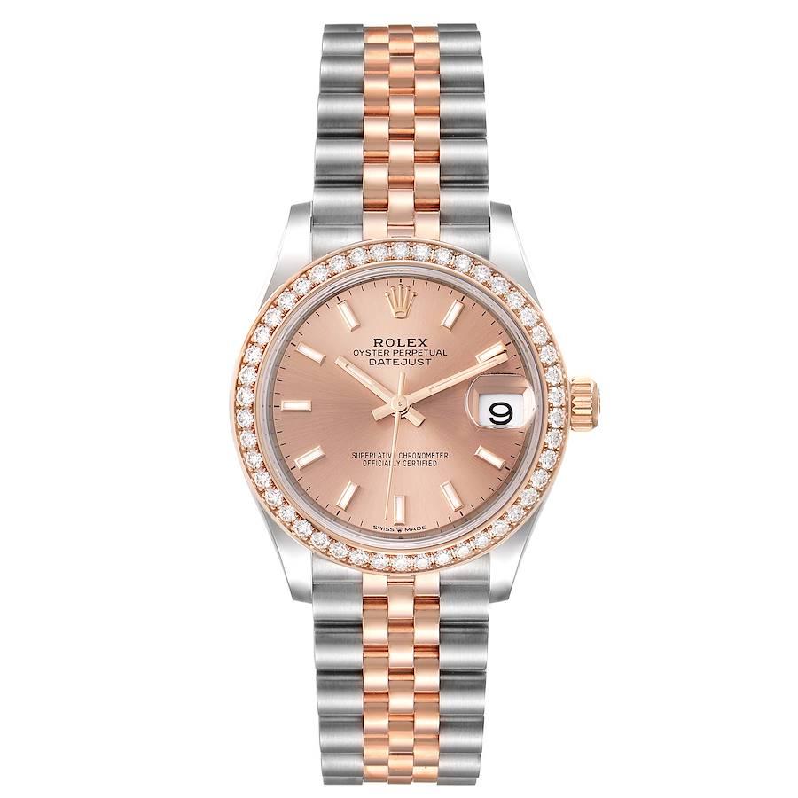 Rolex Datejust 31 Midsize Steel Rose Gold Diamond Watch 278381 Unworn. Officially certified chronometer self-winding movement with quickset date function. Stainless steel oyster case 31.0 mm in diameter. Rolex logo on a rose gold crown. 18K rose
