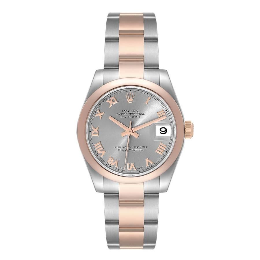 Rolex Datejust 31 Midsize Steel Rose Gold Ladies Watch 178241 Box Papers. Officially certified chronometer automatic self-winding movement. Stainless steel and rose gold oyster case 31.0 mm in diameter. Rolex logo on the crown. 18k yellow gold