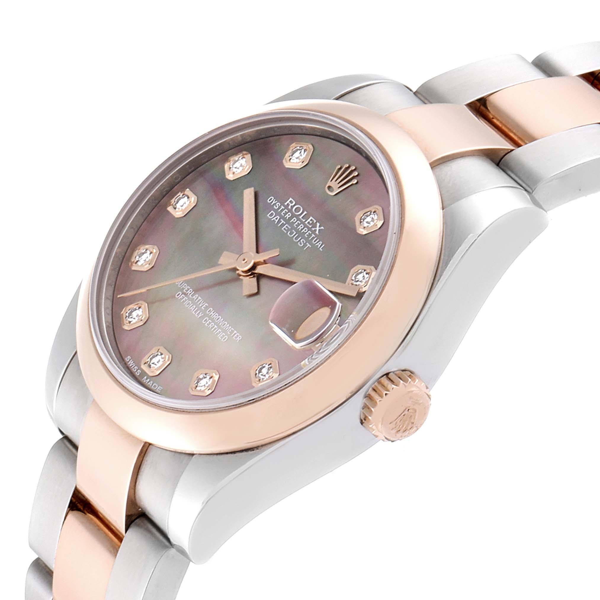 Women's Rolex Datejust 31 Midsize Steel Rose Gold MOP Diamond Ladies Watch 178241
