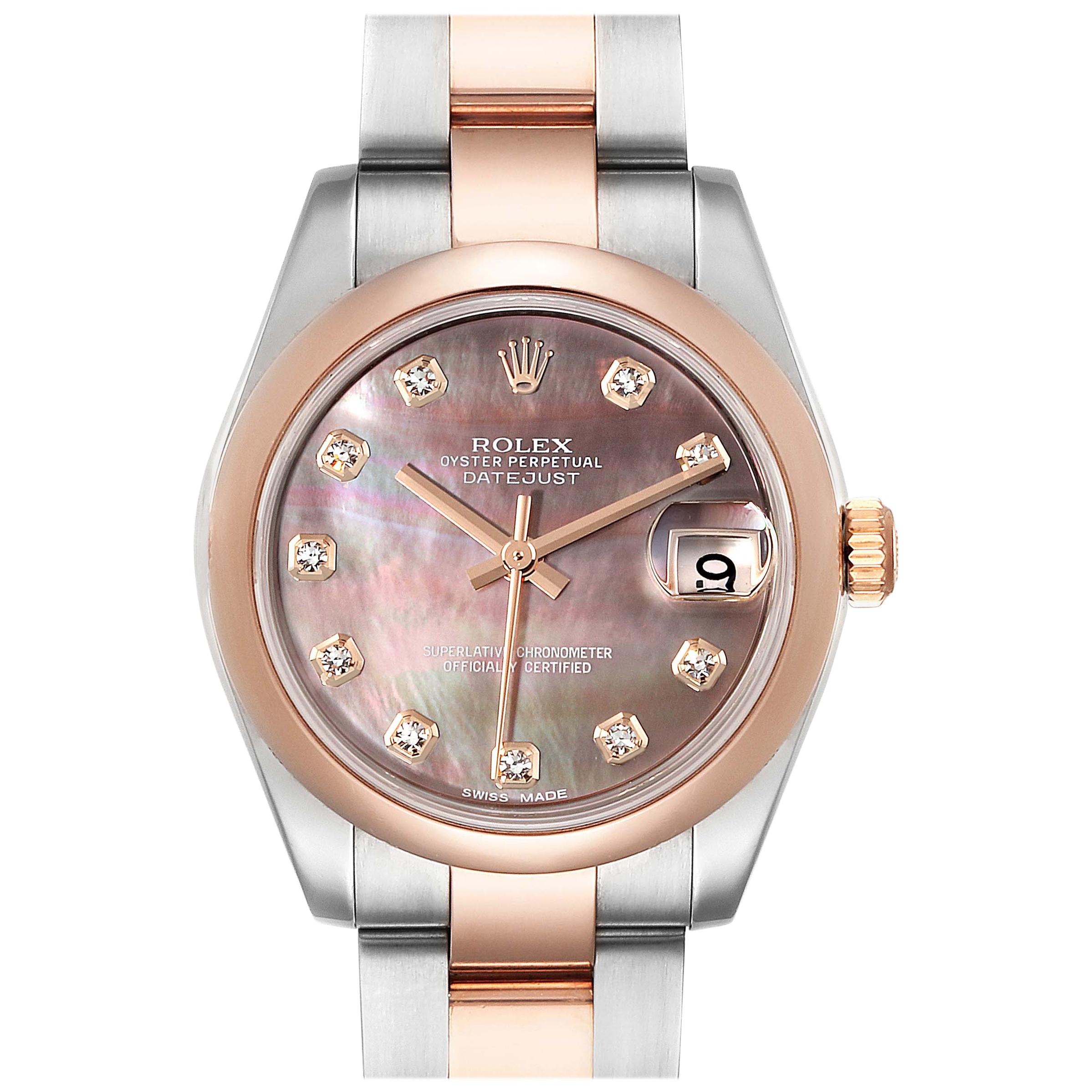 Rolex Datejust 31 Midsize Steel Rose Gold MOP Diamond Ladies Watch 178241