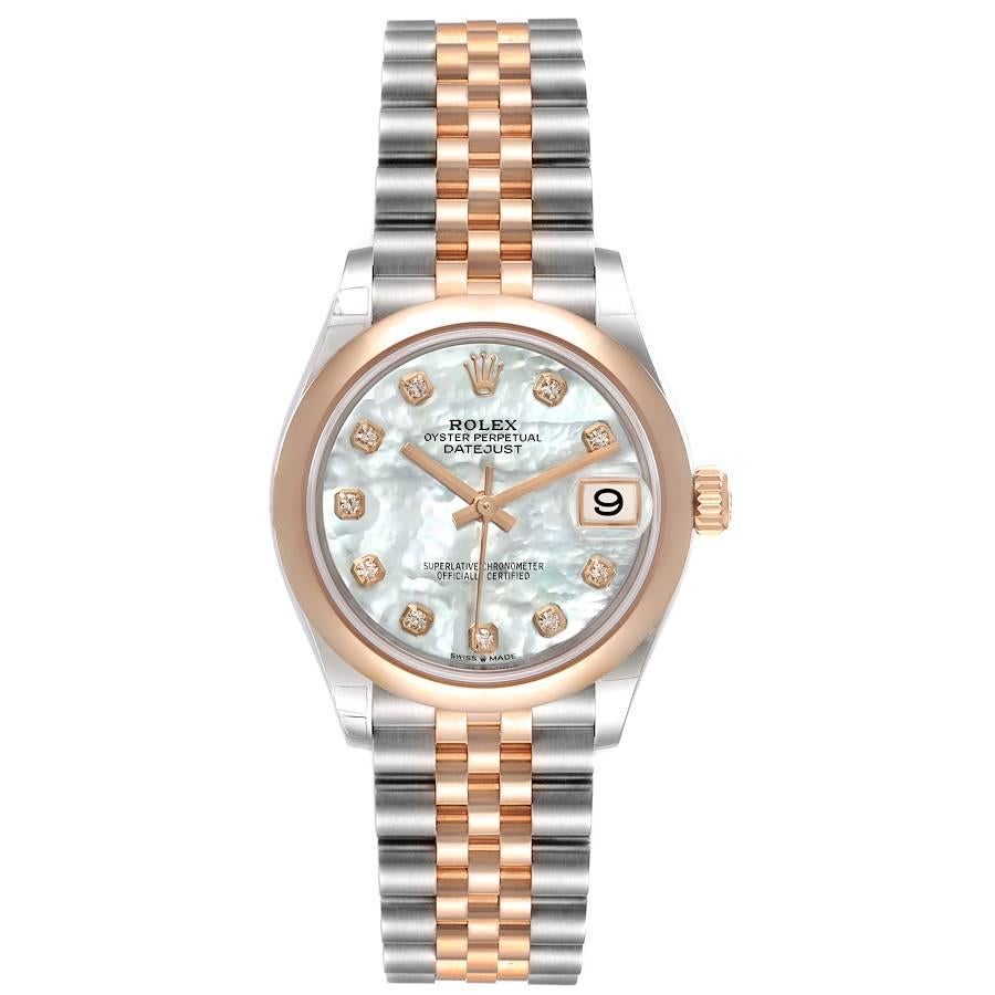 Rolex Datejust 31 Midsize Steel Rose Gold MOP Diamond Watch 278241 Unworn. Officially certified chronometer self-winding movement with quickset date function. Stainless steel oyster case 31.0 mm in diameter. Rolex logo on a rose gold crown. 18K rose