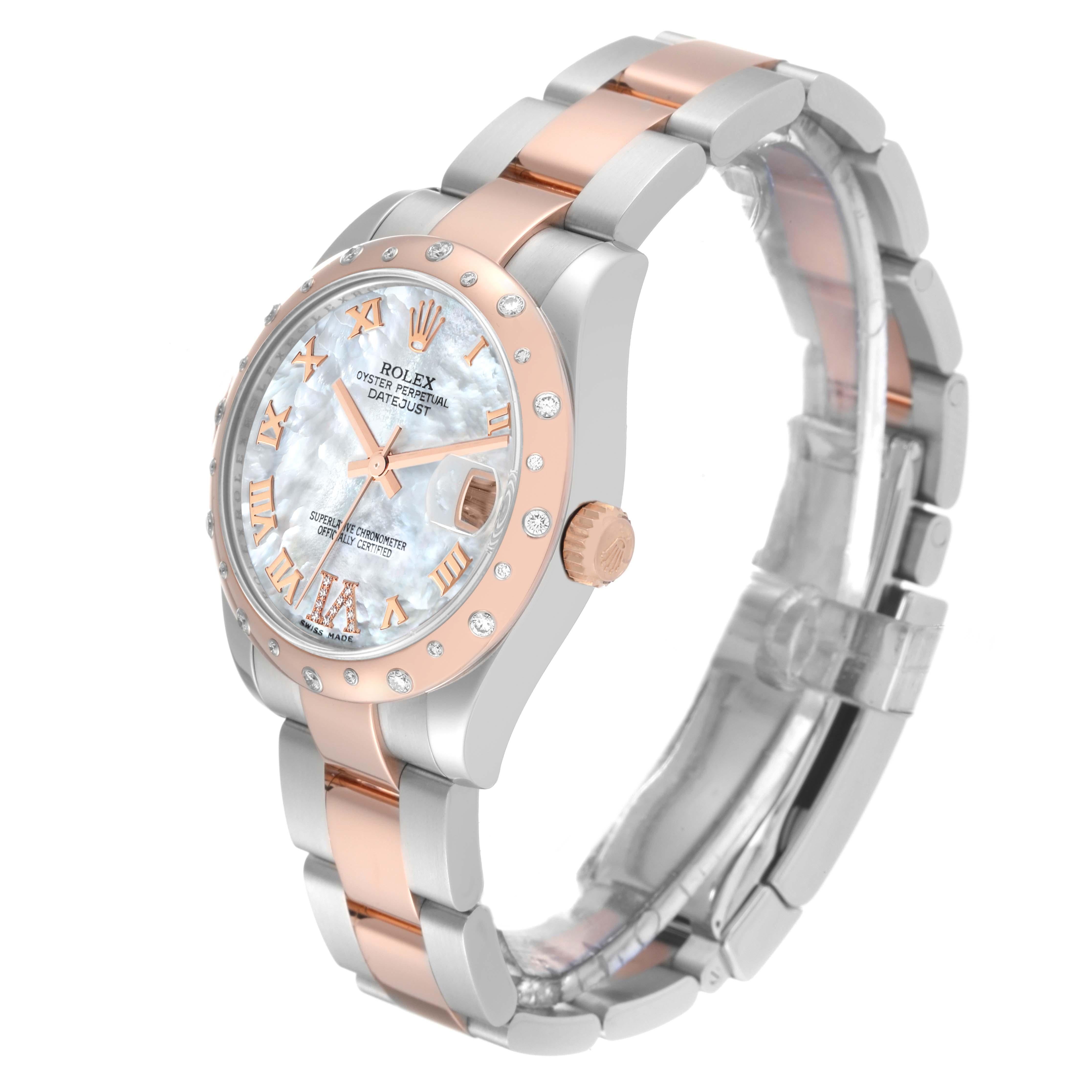 Women's Rolex Datejust 31 Midsize Steel Rose Gold Mother Of Pearl Diamond Ladies Watch  For Sale