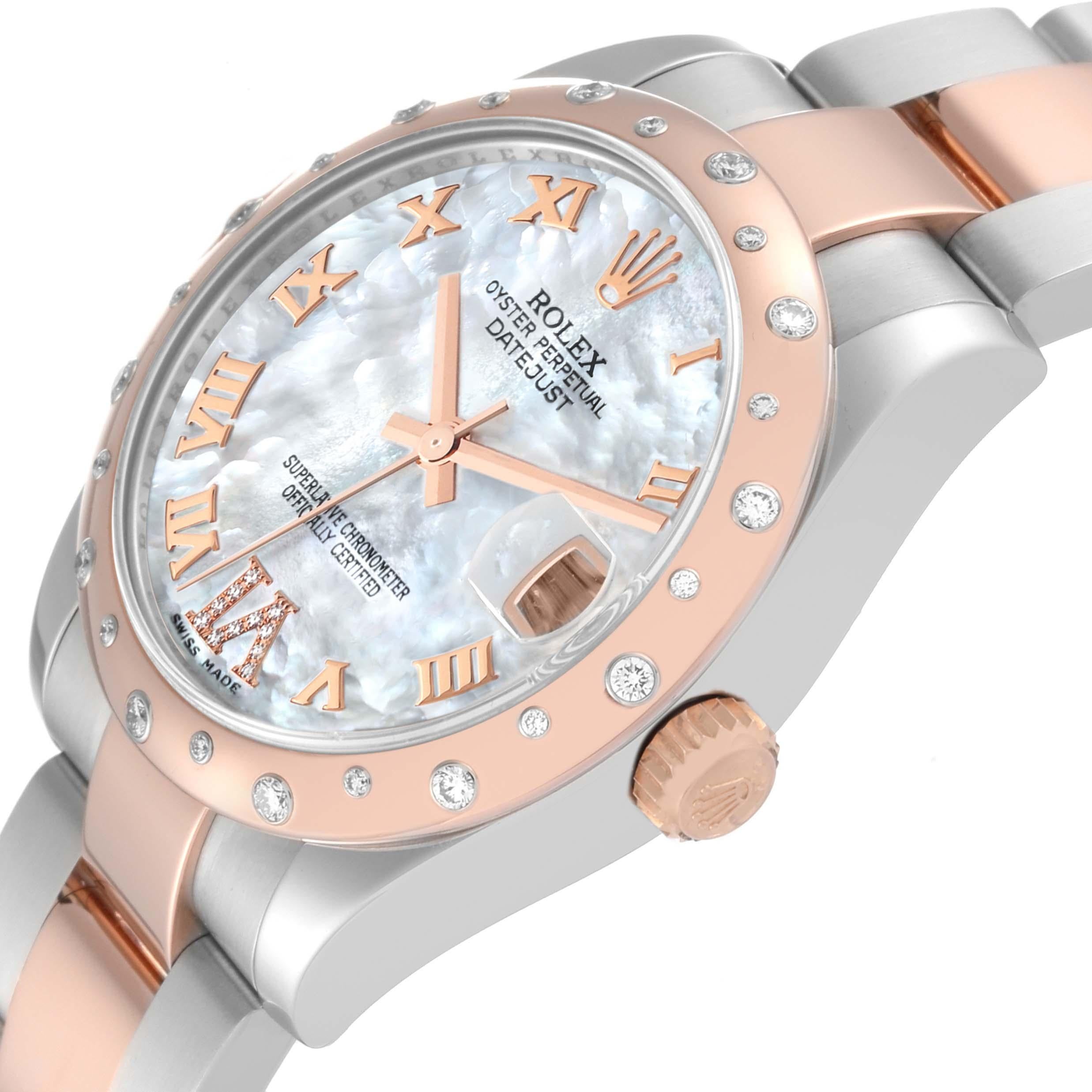 Rolex Datejust 31 Midsize Steel Rose Gold Mother Of Pearl Diamond Ladies Watch  For Sale 1