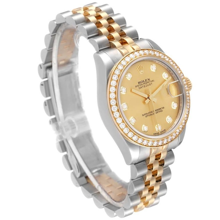 Rolex Datejust 31 Midsize Steel Yellow Gold Diamond Ladies Watch 178383 ...
