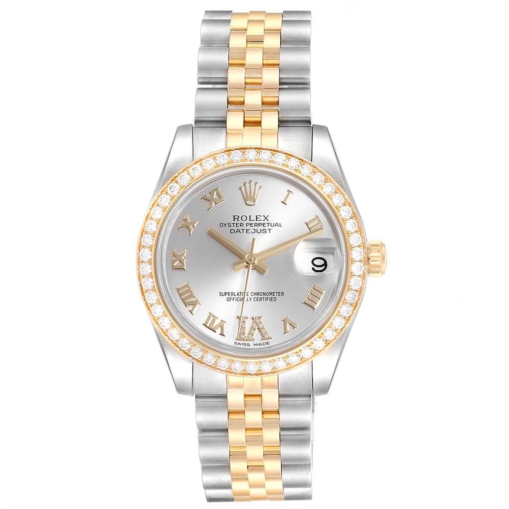 Rolex Datejust 31 Midsize Steel Yellow Gold Diamond Ladies Watch 178383. Officially certified chronometer self-winding movement. Stainless steel and 18K yellow gold oyster case 31.0 mm in diameter. Rolex logo on a crown. Original Rolex factory