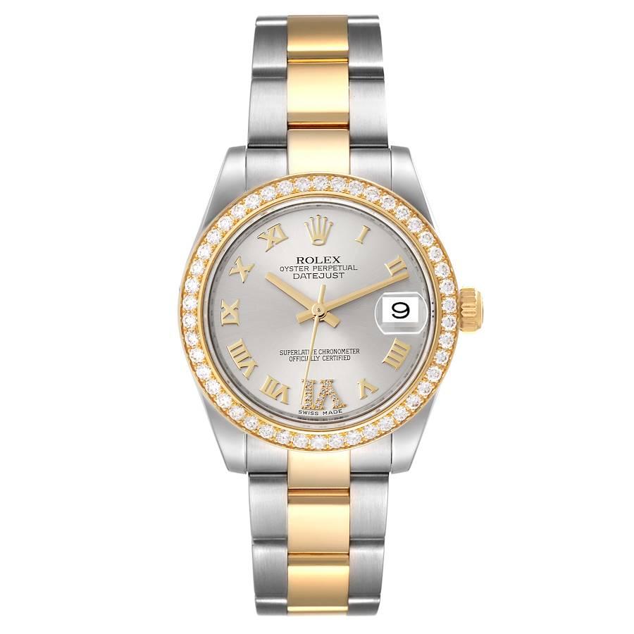 Rolex Datejust 31 Midsize Steel Yellow Gold Diamond Ladies Watch 178383. Officially certified chronometer self-winding movement. Stainless steel and 18K yellow gold oyster case 31.0 mm in diameter. Rolex logo on a crown. Original Rolex factory