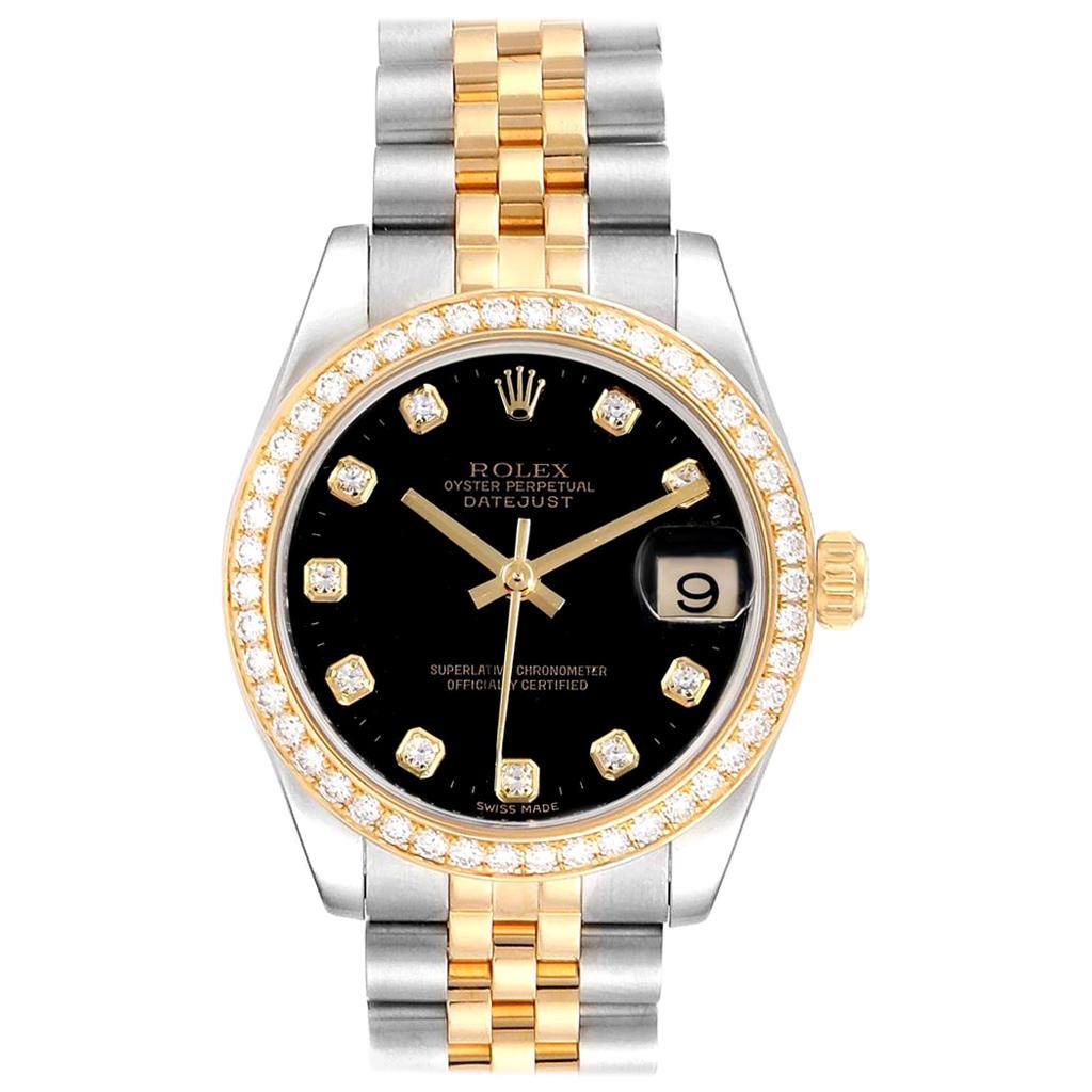 Rolex Datejust 31 Midsize Steel Yellow Gold Diamond Ladies Watch 178383 For Sale
