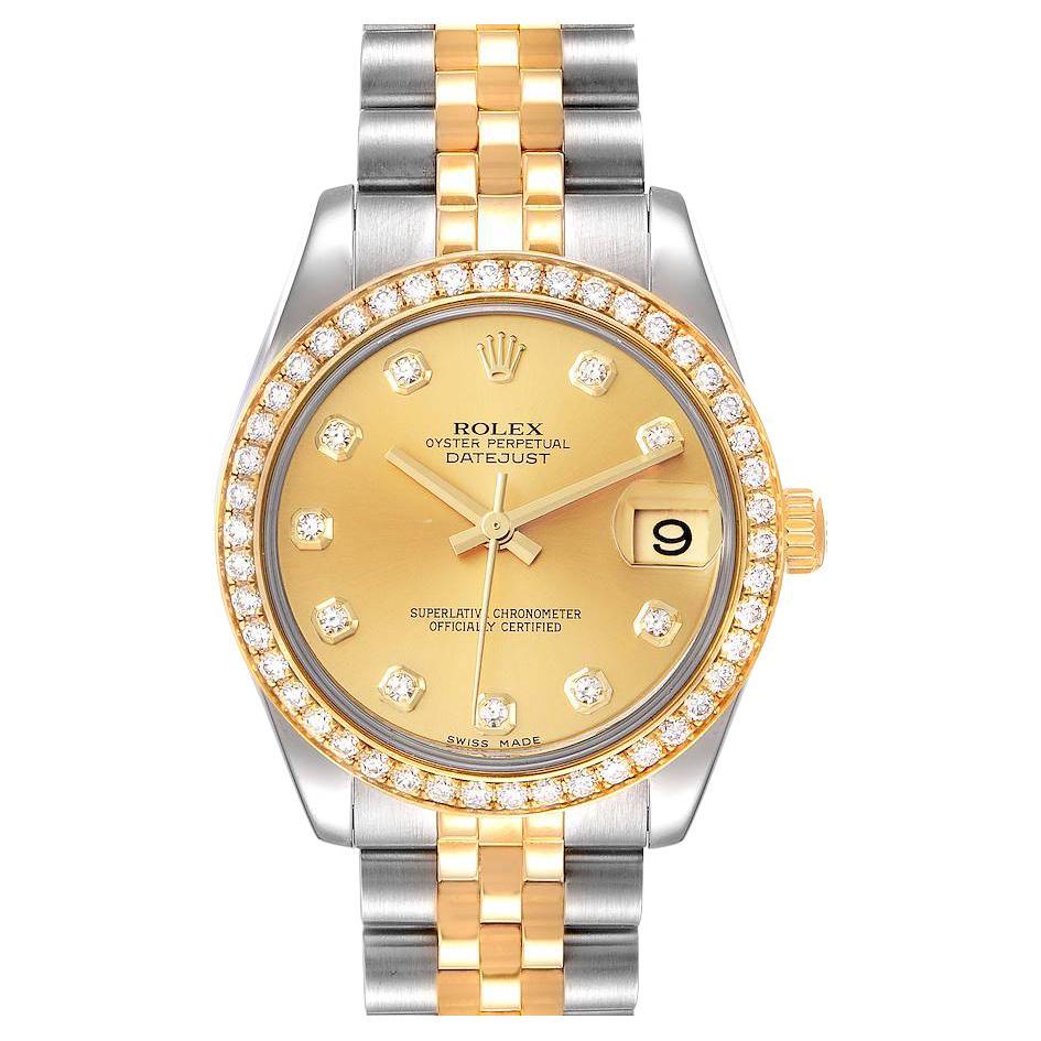 Rolex Datejust 31 Midsize Steel Yellow Gold Diamond Ladies Watch 178383 For Sale