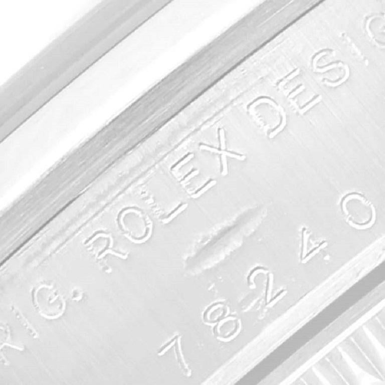 Rolex Datejust 31 Midsize Tapestry Dial Steel Ladies Watch 78240. Mouvement automatique à remontage automatique, officiellement certifié chronomètre. Boîtier oyster en acier inoxydable de 31.0 mm de diamètre. Logo Rolex sur une couronne. Lunette
