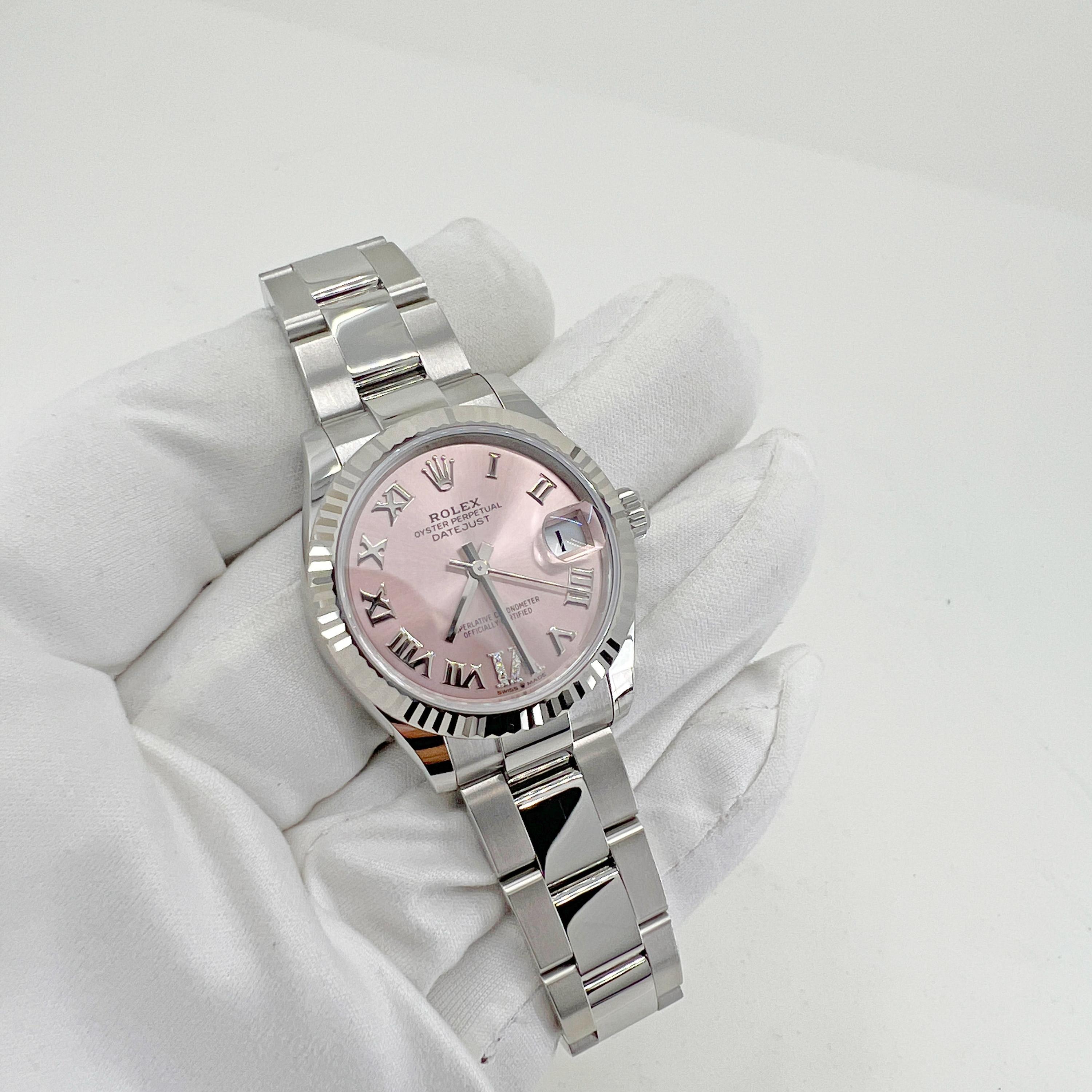 Rolex Datejust Pink Roman Oyster 2022 Fluted 278274 Unworn Watch For Sale 5
