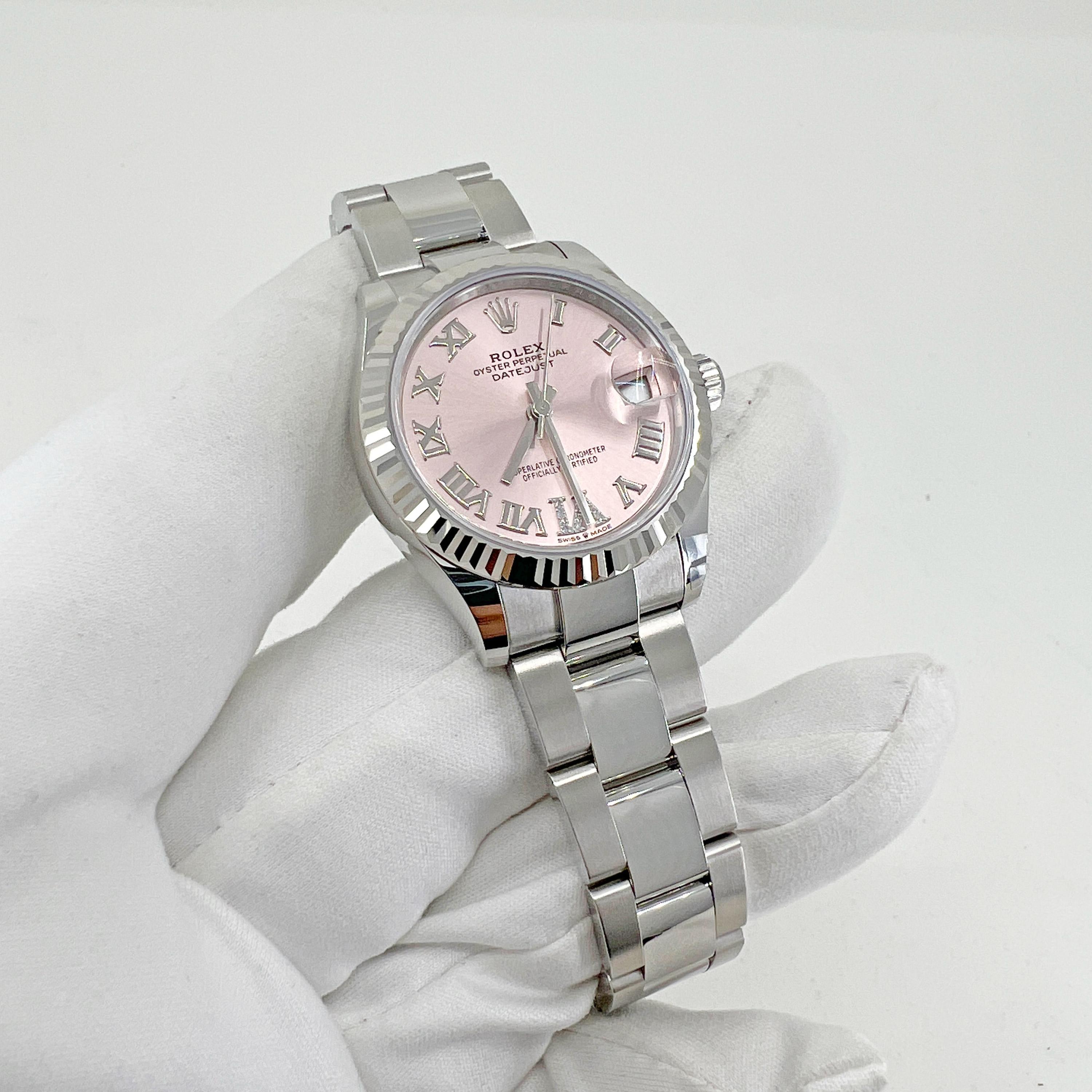 Rolex Datejust Pink Roman Oyster 2022 Fluted 278274 Unworn Watch For Sale 9