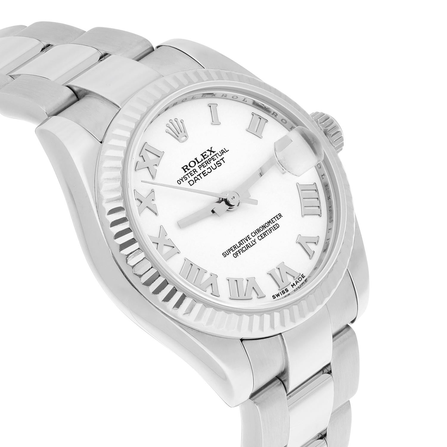 Rolex Lady-Datejust 31mm Stainless Steel White Roman Dial 178274 Oyster In Excellent Condition For Sale In New York, NY